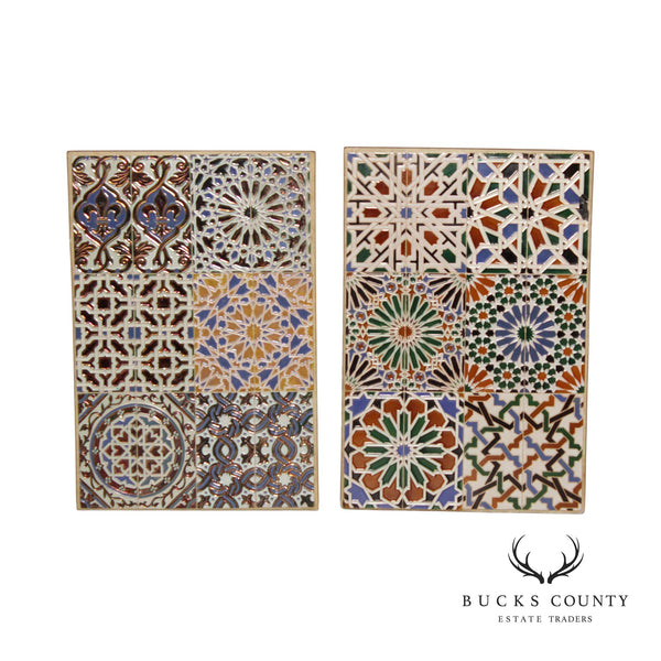 Vintage Mosaic Ceramic Tile & Metal Pair of Table Tops or Plaques