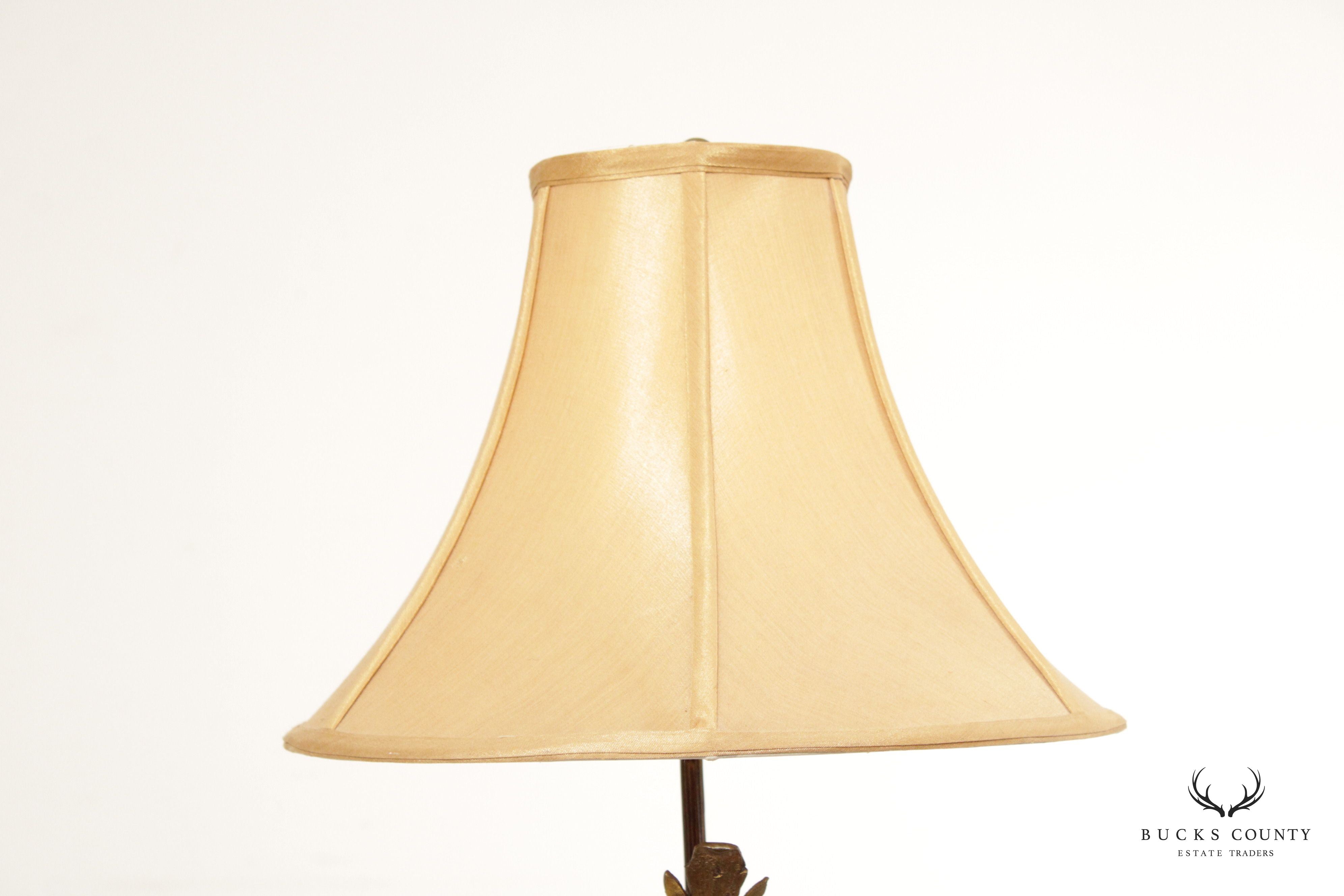 Acanthus Bronze and Marble Table Lamp with Shade