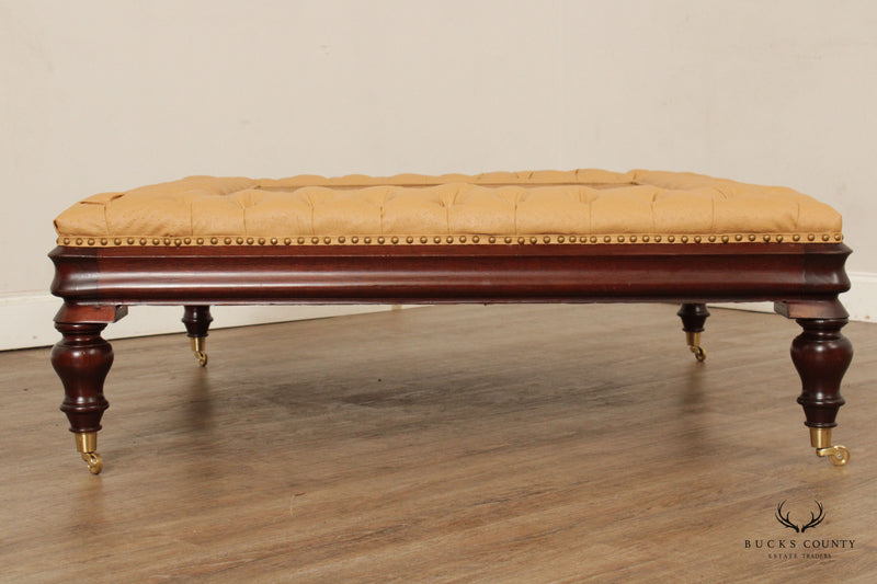 English Regency Style Large Tufted Leather Ottoman Coffee Table