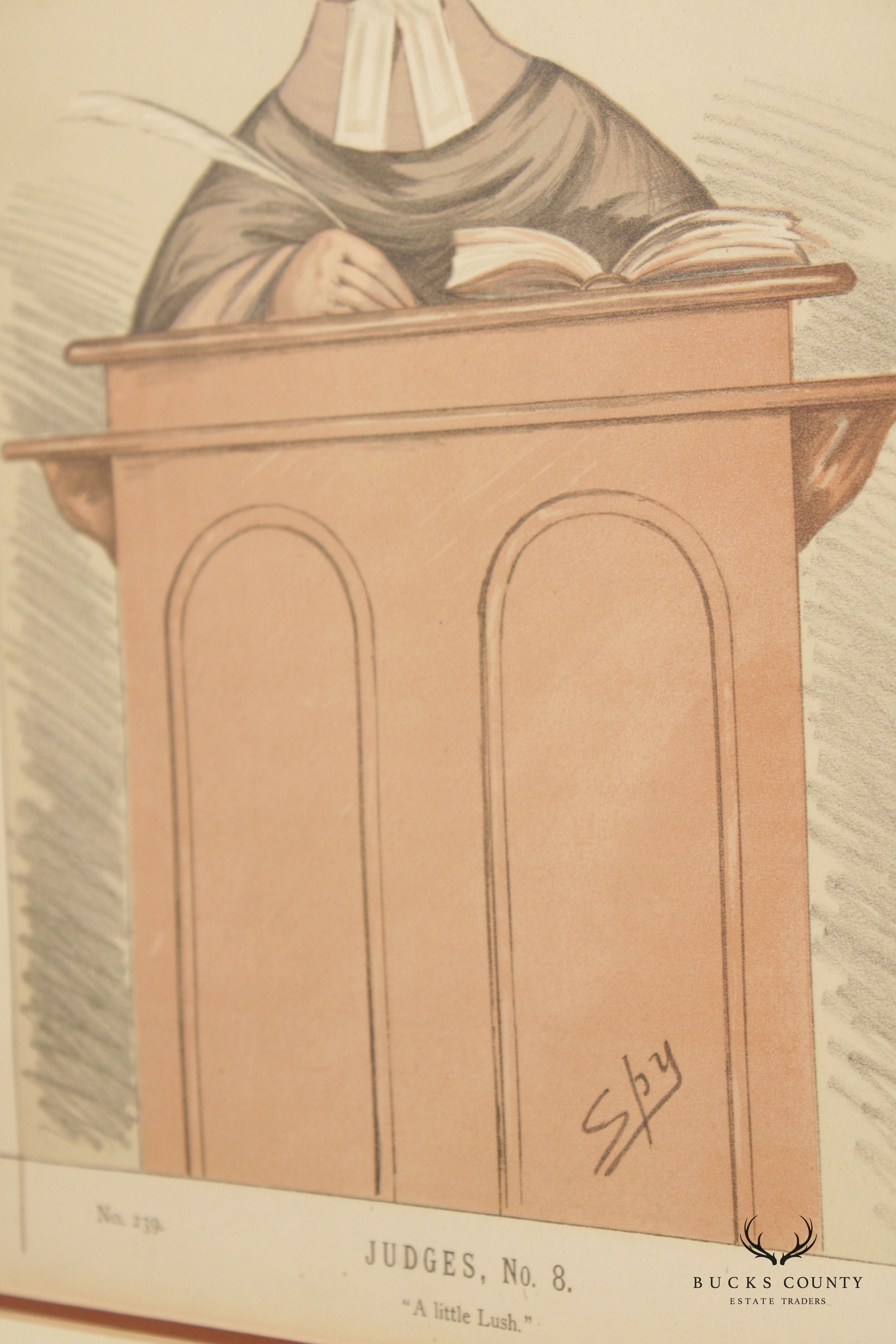 Vanity Fair 'Judges, No. 8, A Little Lush' Cartoon Lithograph, Custom Framed