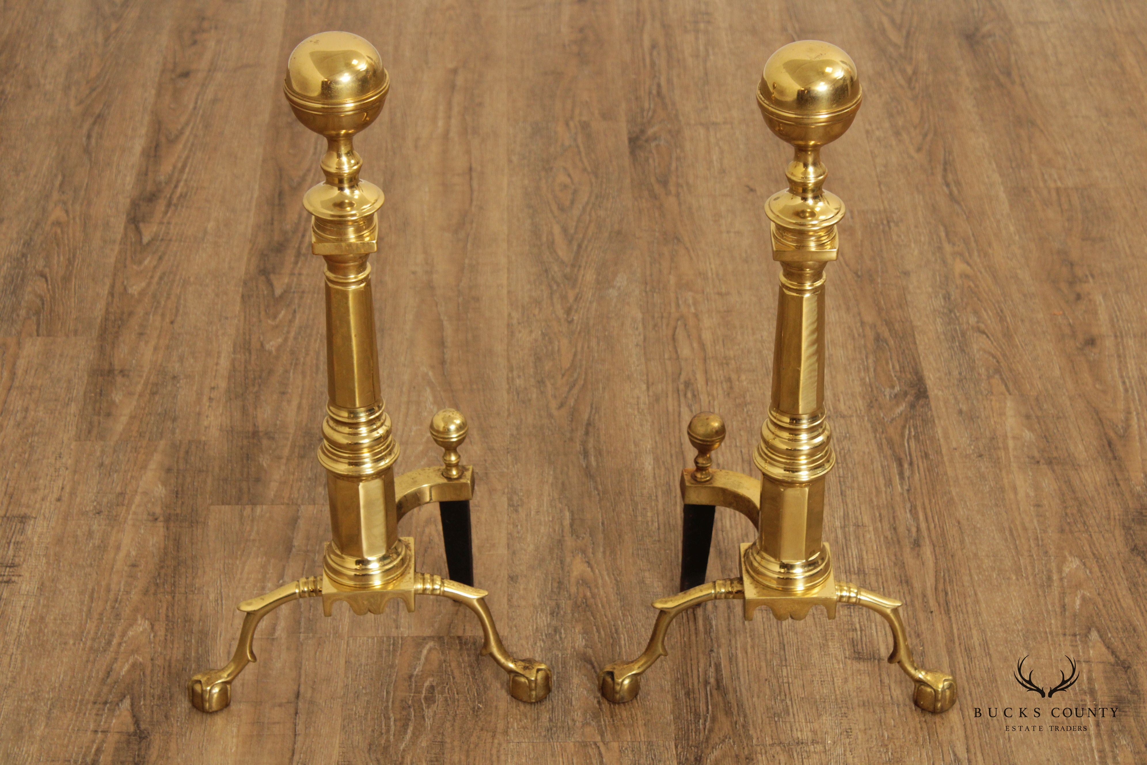 The Harvin Co. Pair of Brass Ball and Claw Foot Andirons