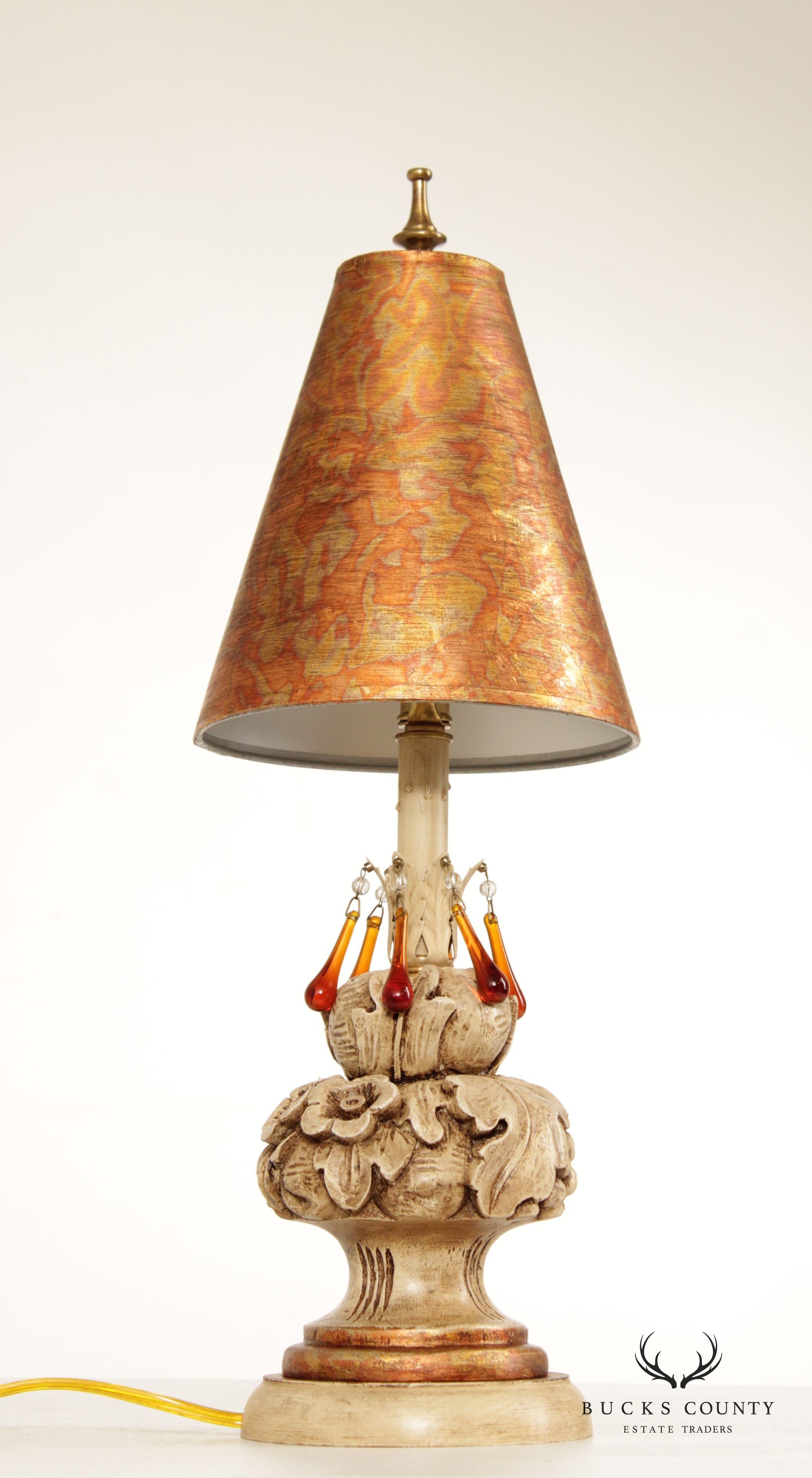 Vintage Italian Style Floral Fruit Carved Table Lamp