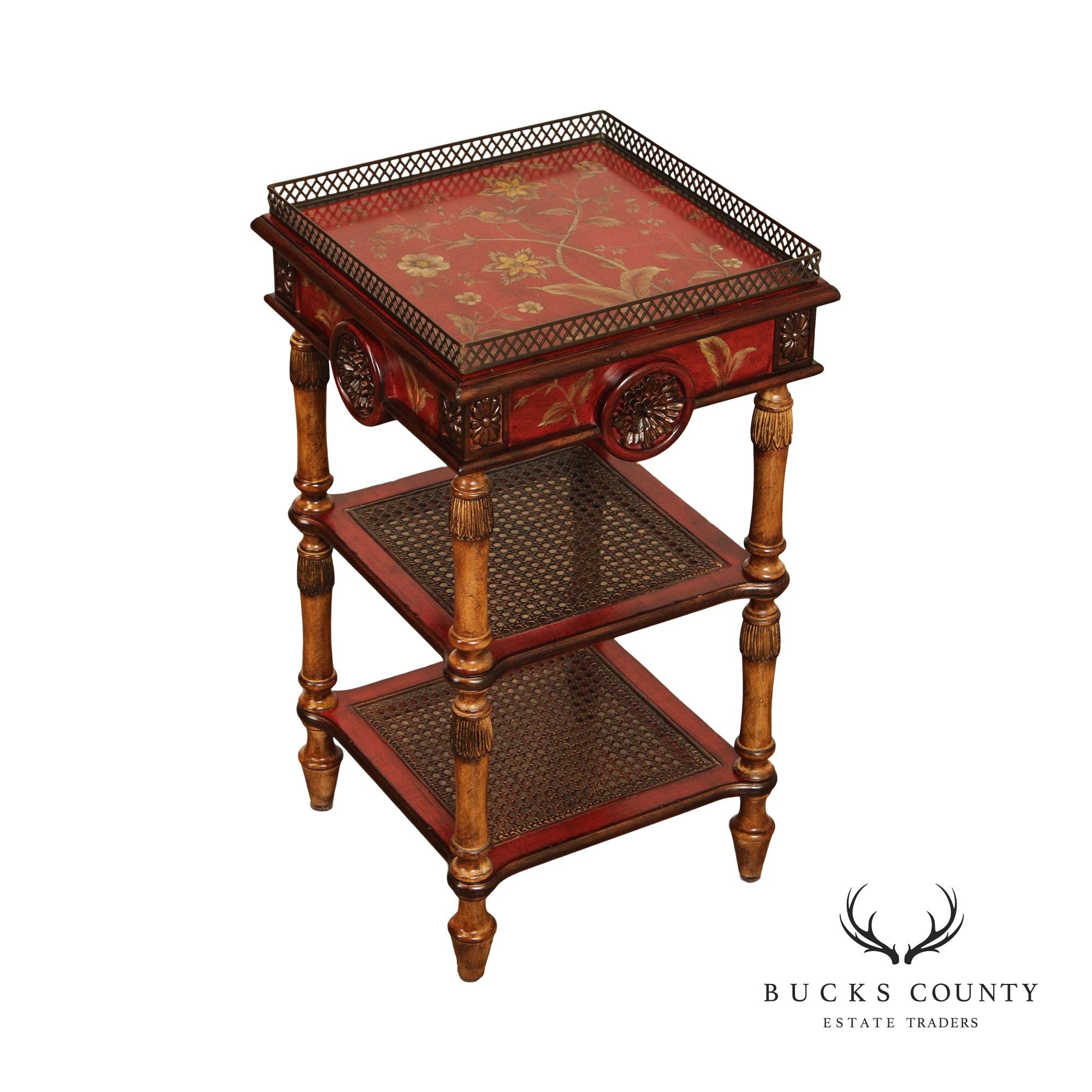 Chinoiserie Style Painted 3-Tier Side Table