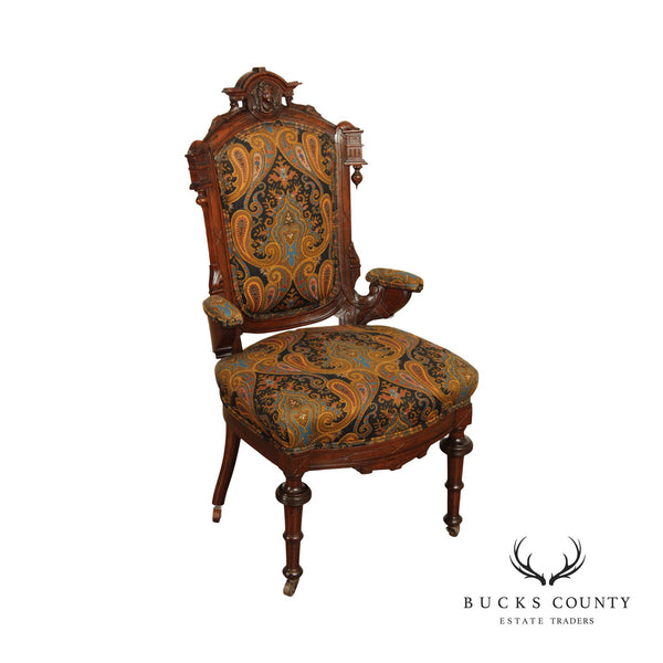 Antique Renaissance Revival Style Carved Walnut Accent Chair