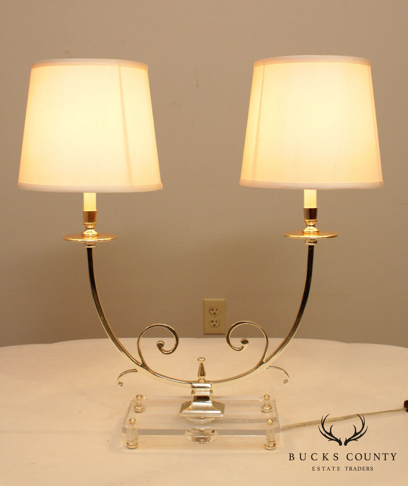 Vintage Silvered Desk Lamp with Lucite Base