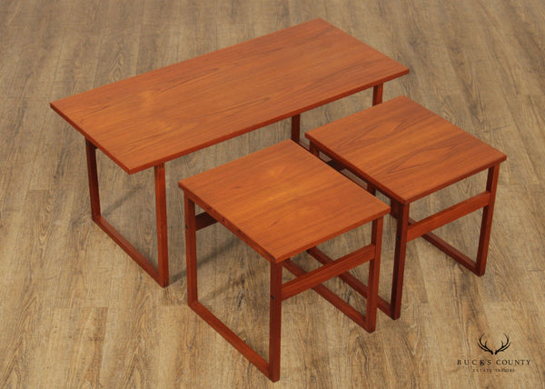 Danish Modern Coffee Table With Nesting Pair Of Side Tables
