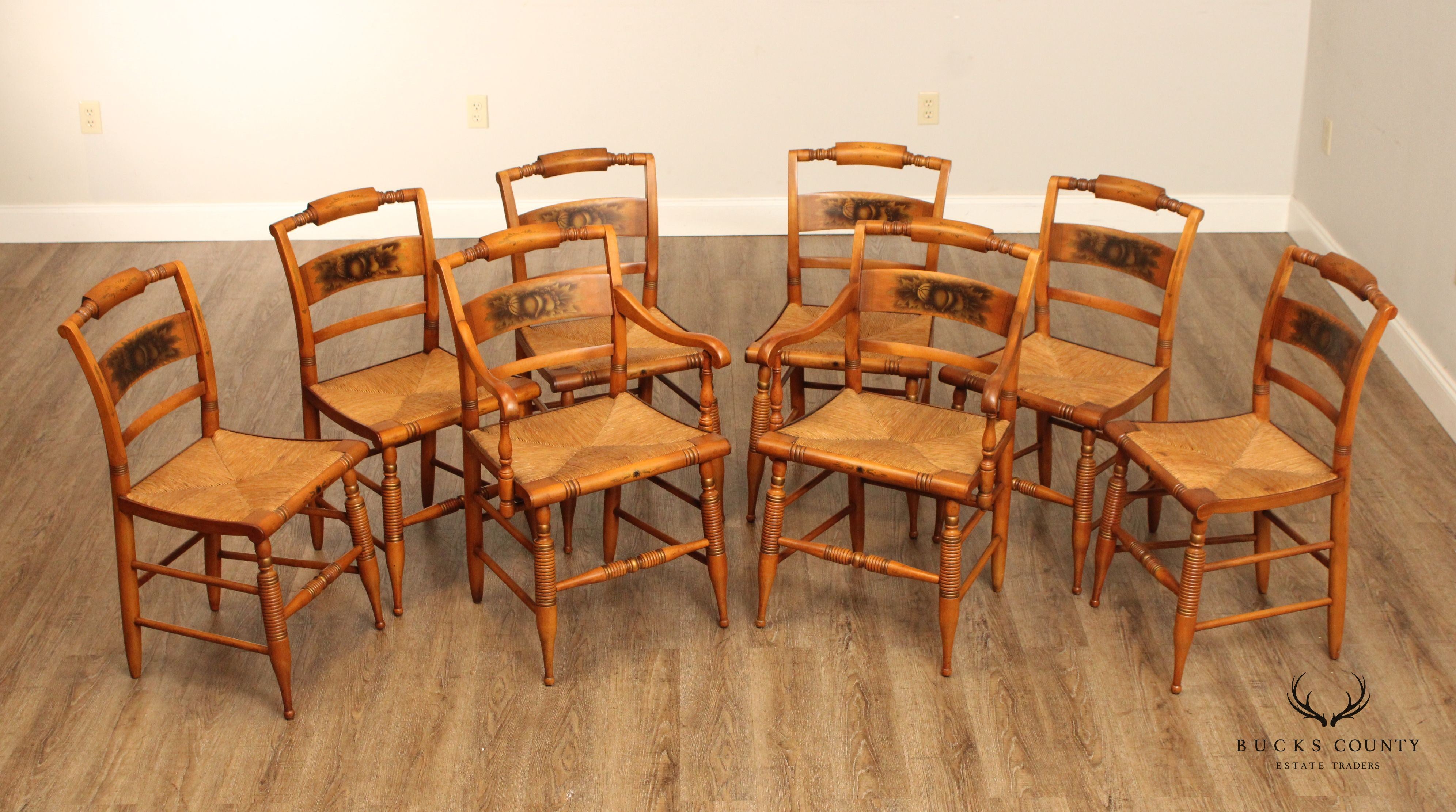 Hitchcock Vintage Set Eight Harvest Stencil Decorated Maple Dining Chairs