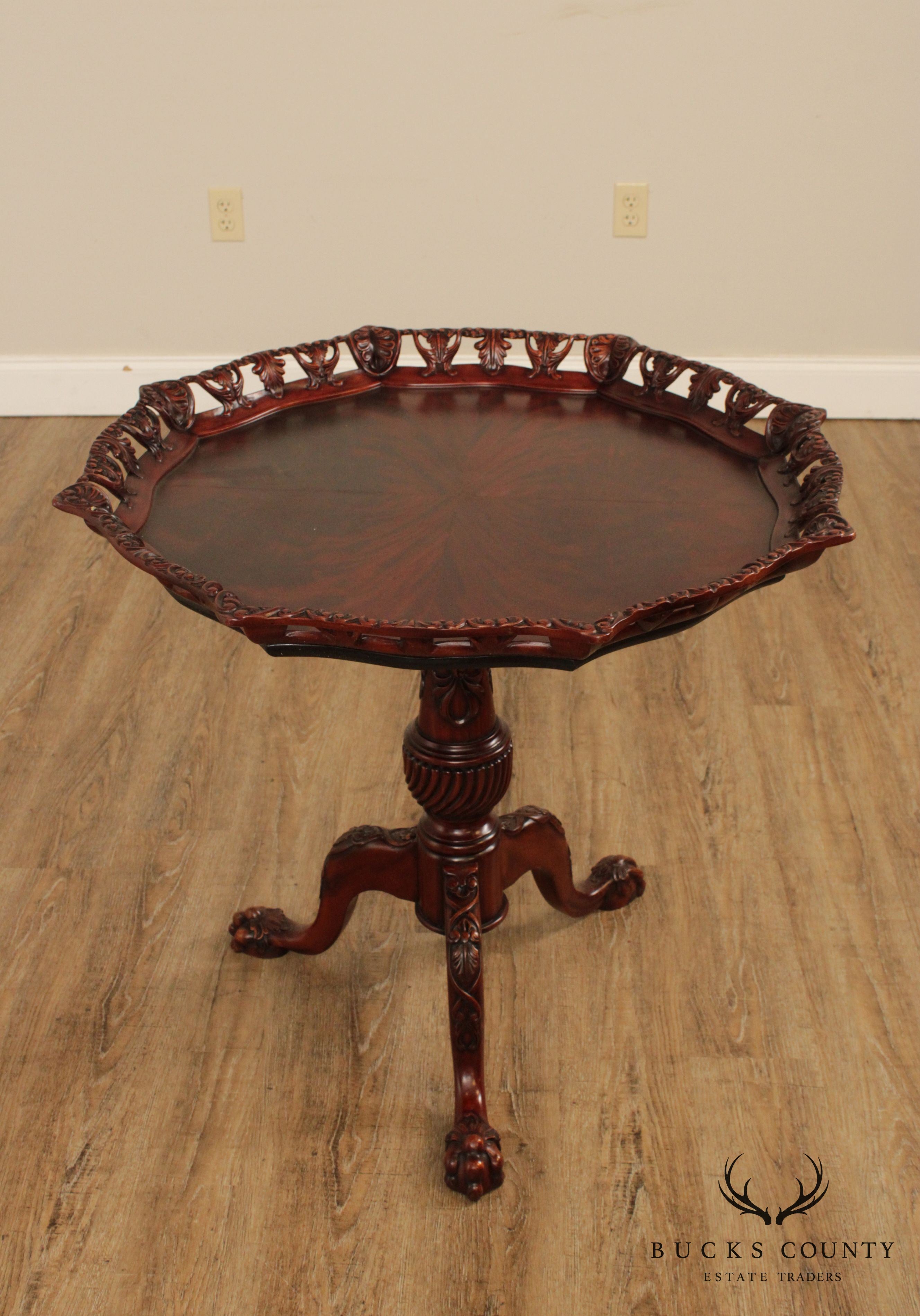 Georgian Style Carved Mahogany Pie Crust Claw Foot Side Table