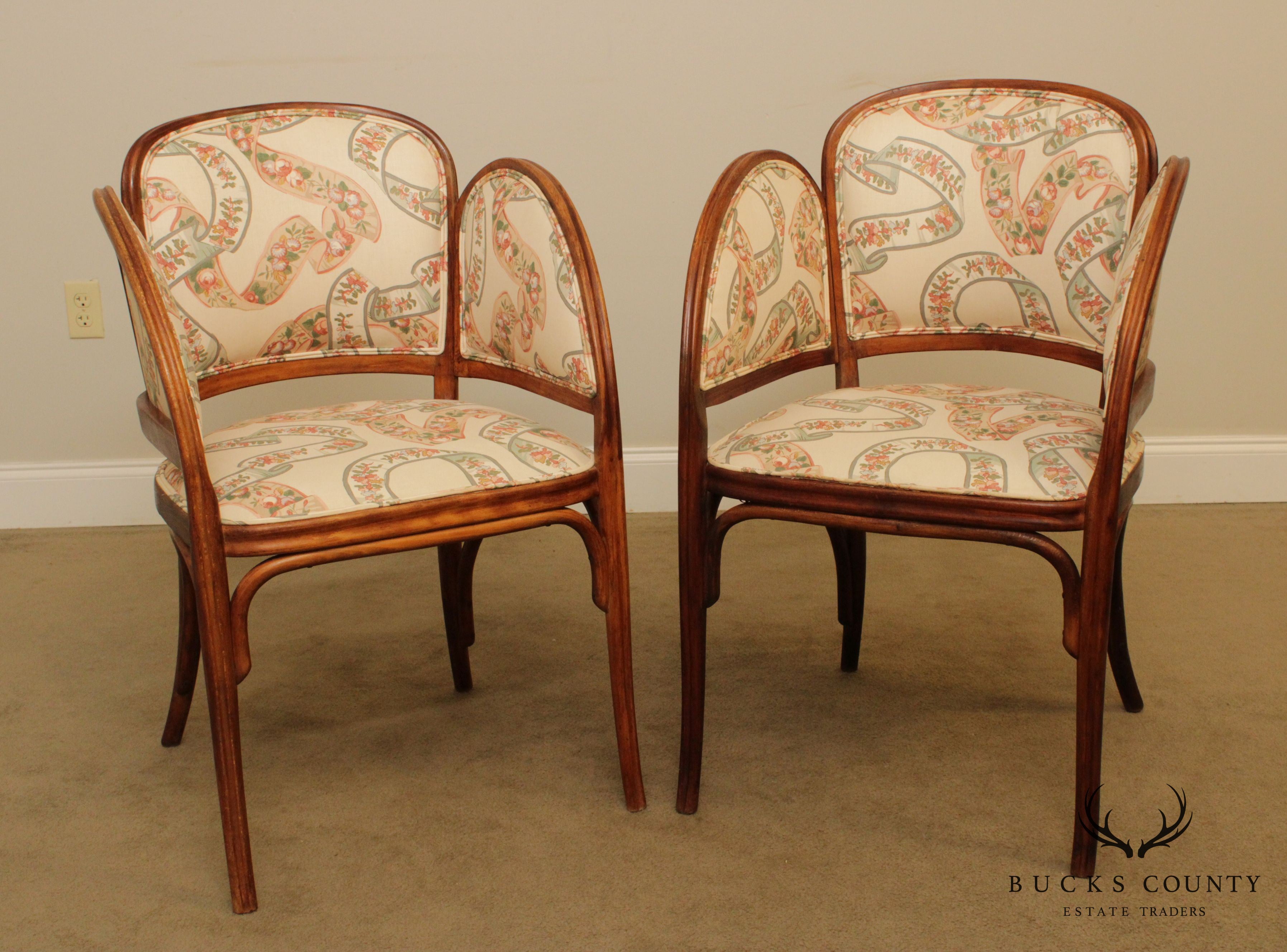 Art Nouveau Antique Pair Bentwood Armchairs