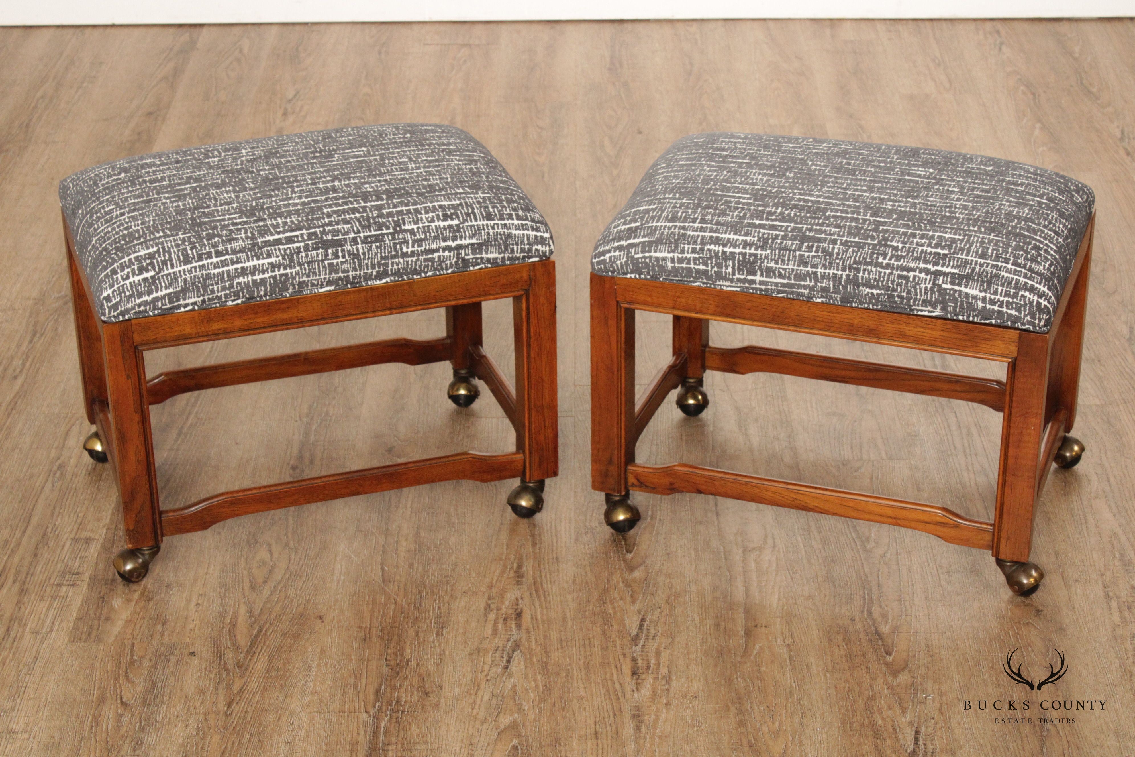 Drexel Heritage Mid Century Modern Pair Rolling Ottomans