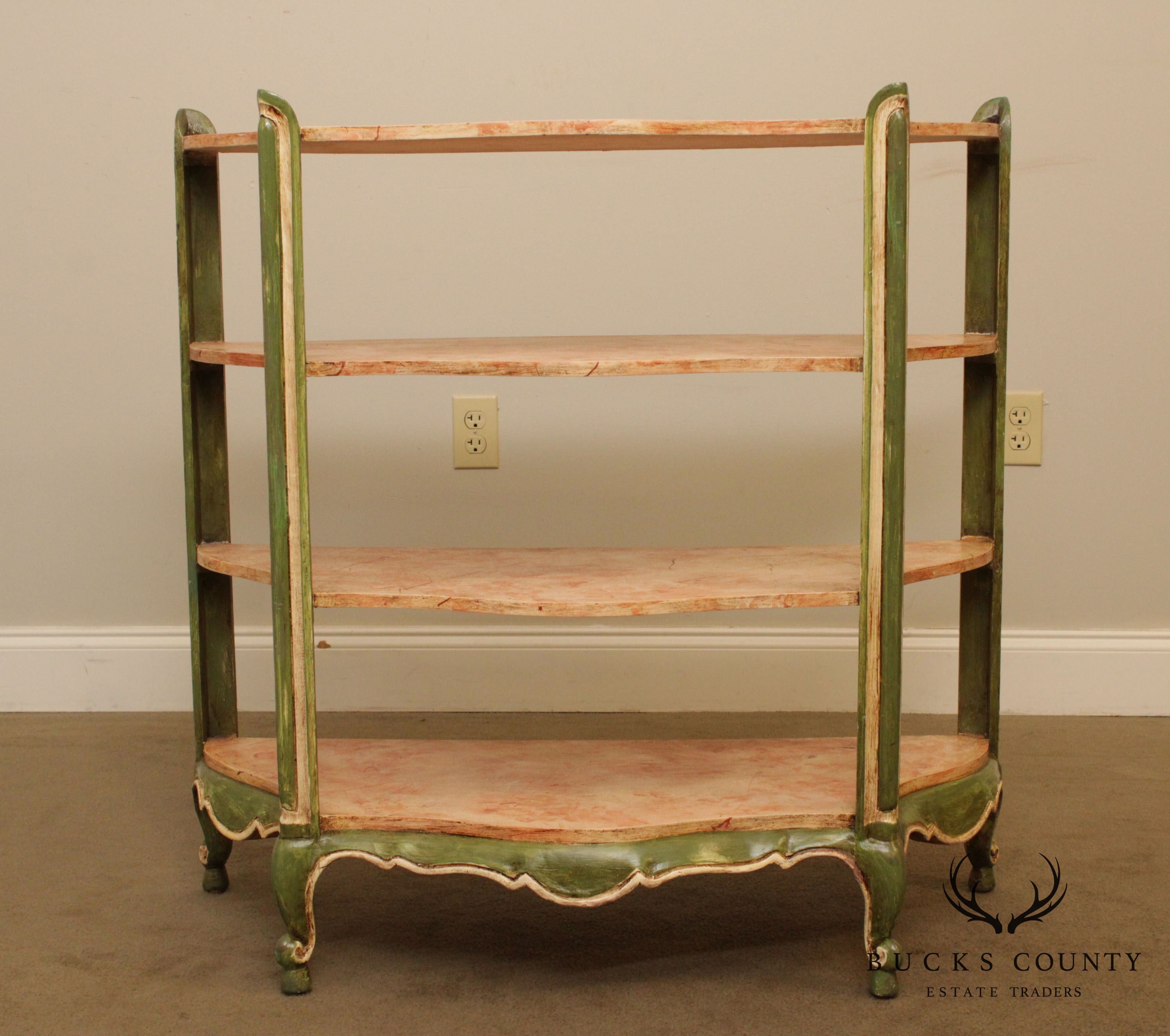 Vintage Italian Painted Demilune Console Etagere, Bookcase