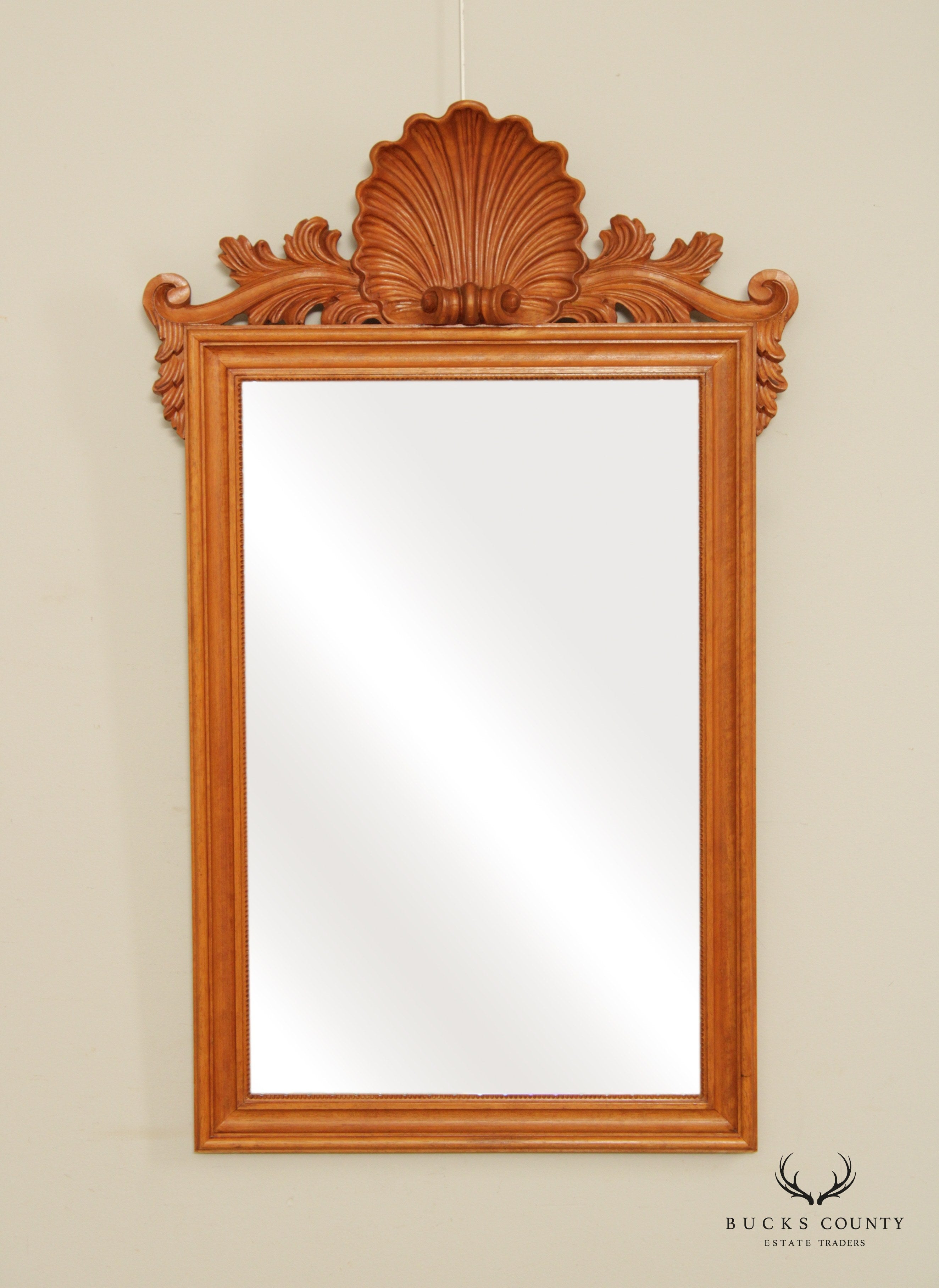 La Barge Rococo Style Italian Fruitwood Shell Carved Beveled Mirror