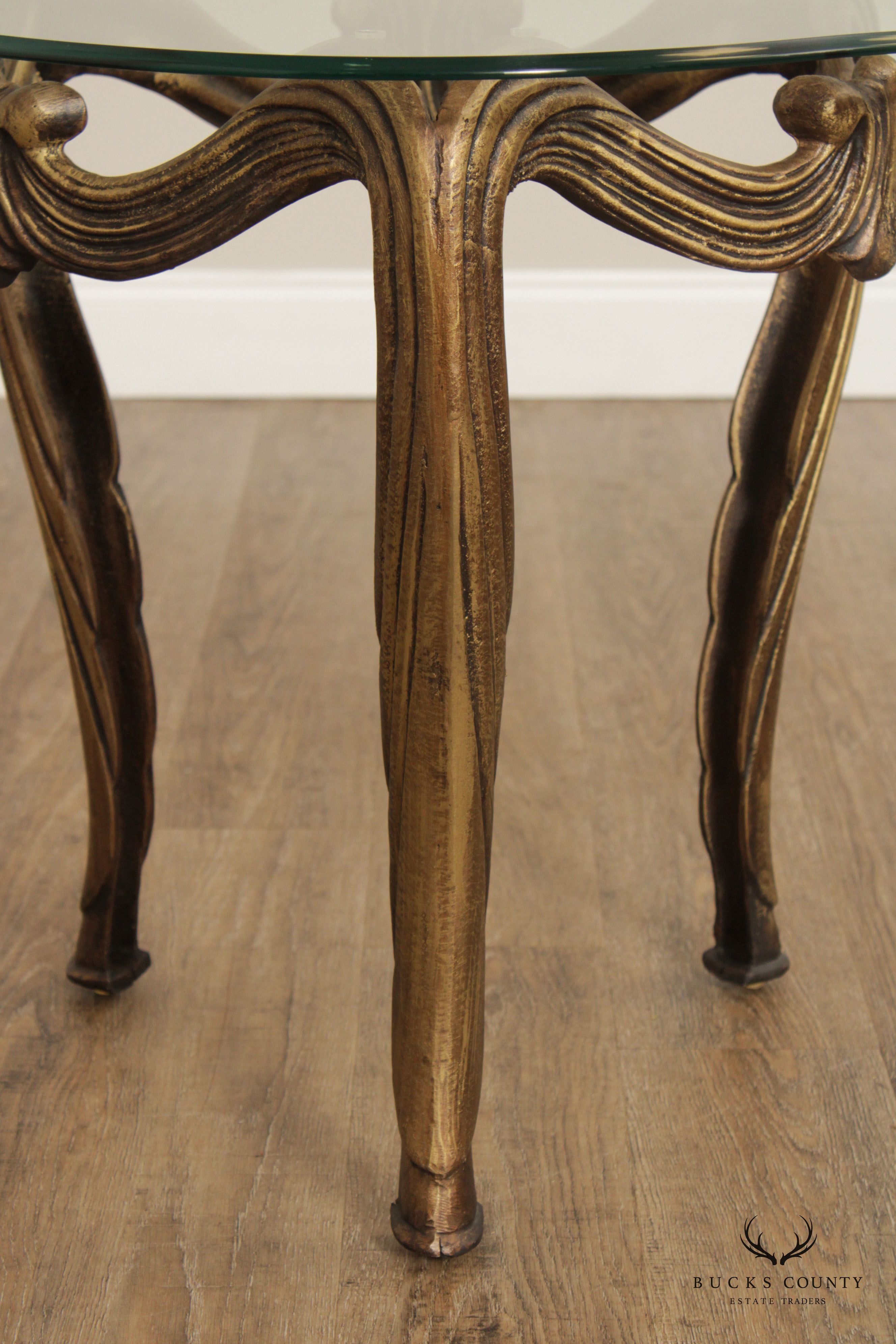 Hollywood Regency Pair of Gilt Metal and Glass Side Tables