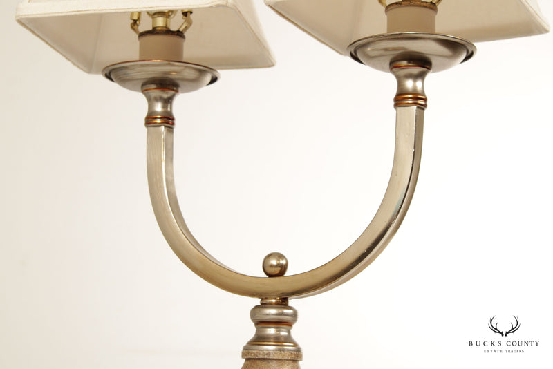 Modern Neoclassical Style Pair of Chrome Two-Light Table Lamps (B)