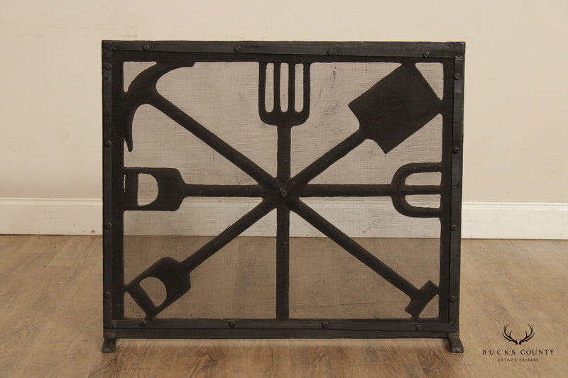 Custom Hand Forged Iron Arts And Crafts Style Fireplace Screen