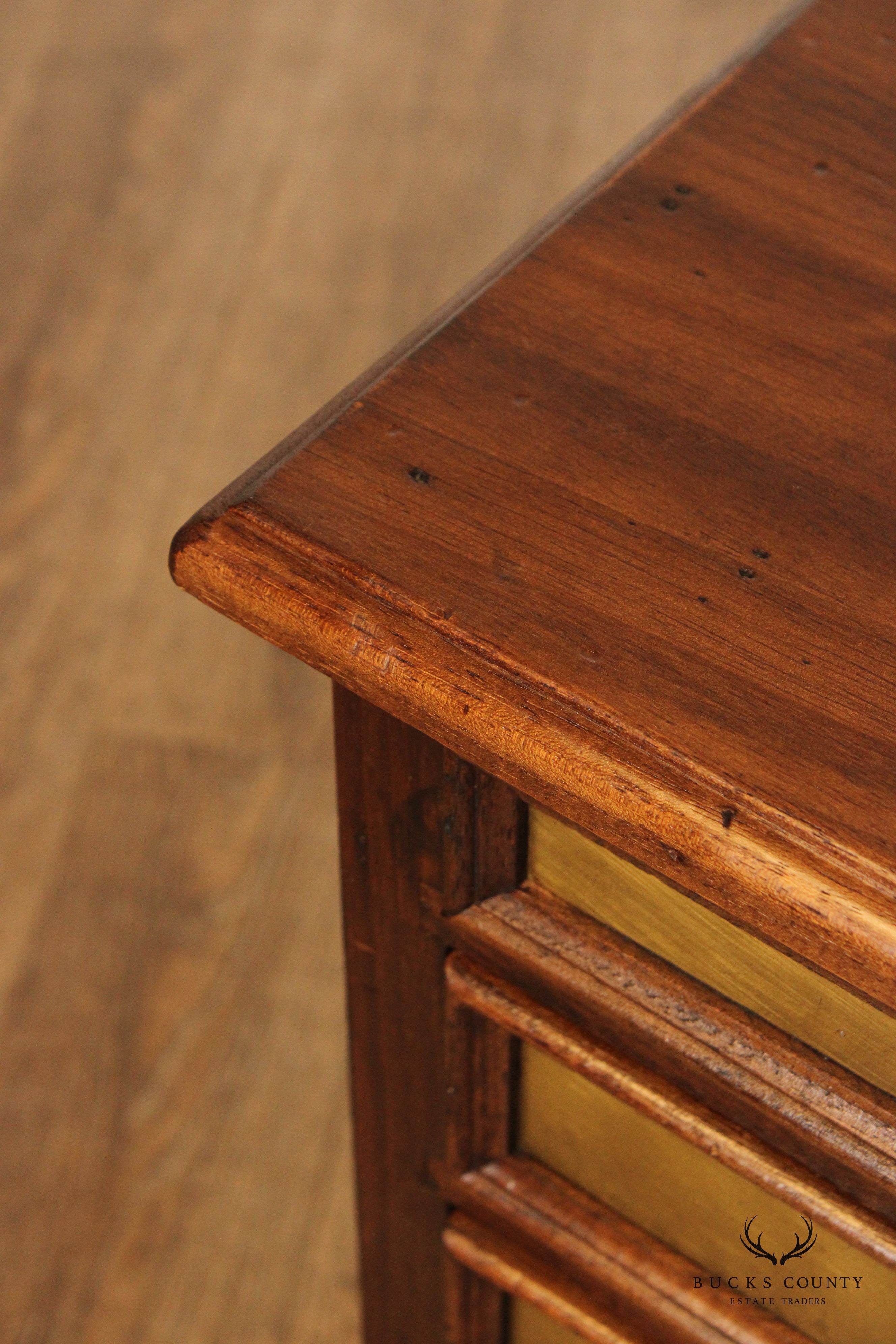 Vintage Italian Walnut And Brass Seven Drawer Accent Chest