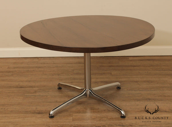 Mid Century 48 inch Round Wood Top Dining Table, Chrome Pedestal Base