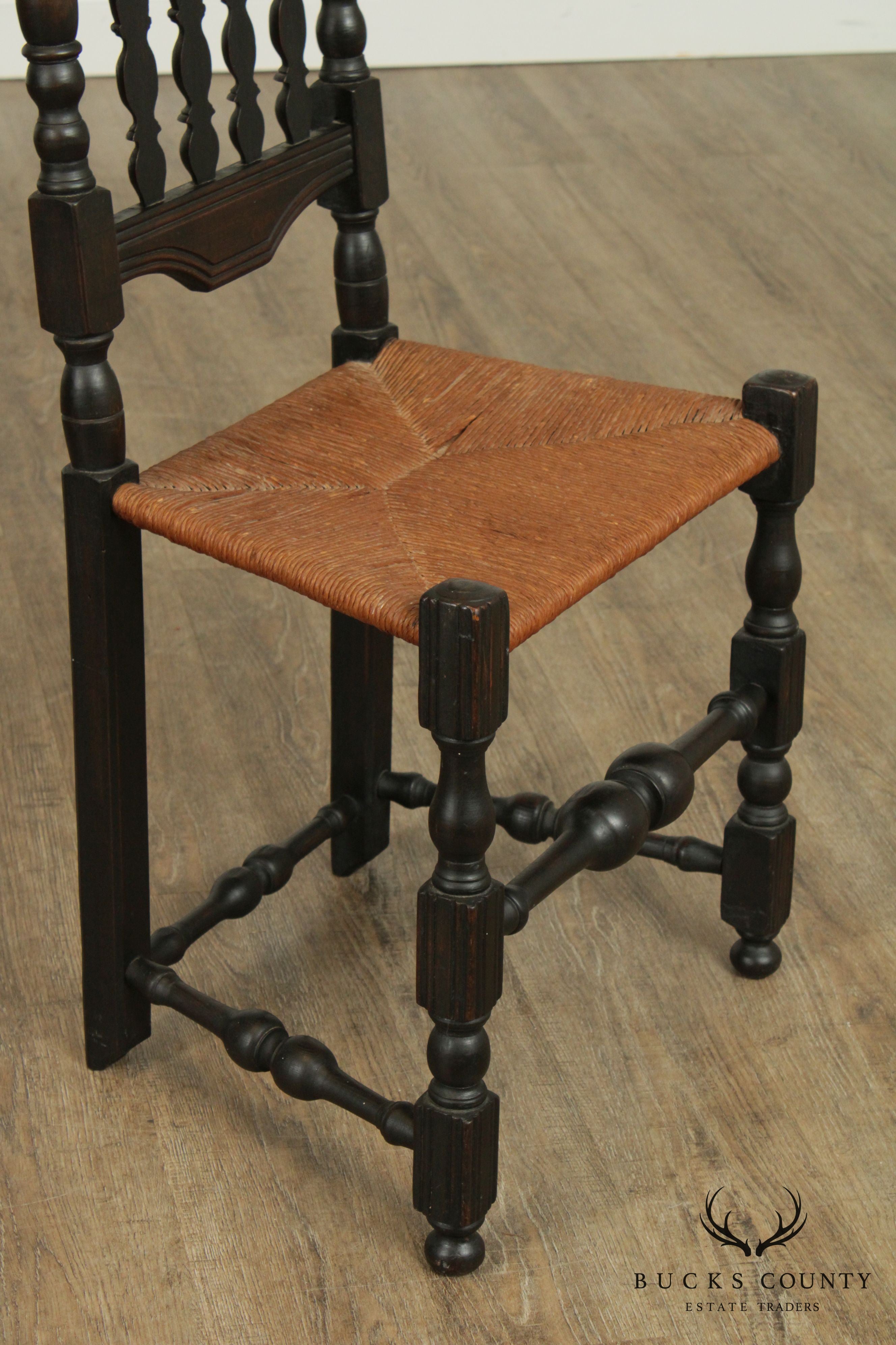 Custom Reproduction Carved Bannister Back, Rush Seat Side Chair