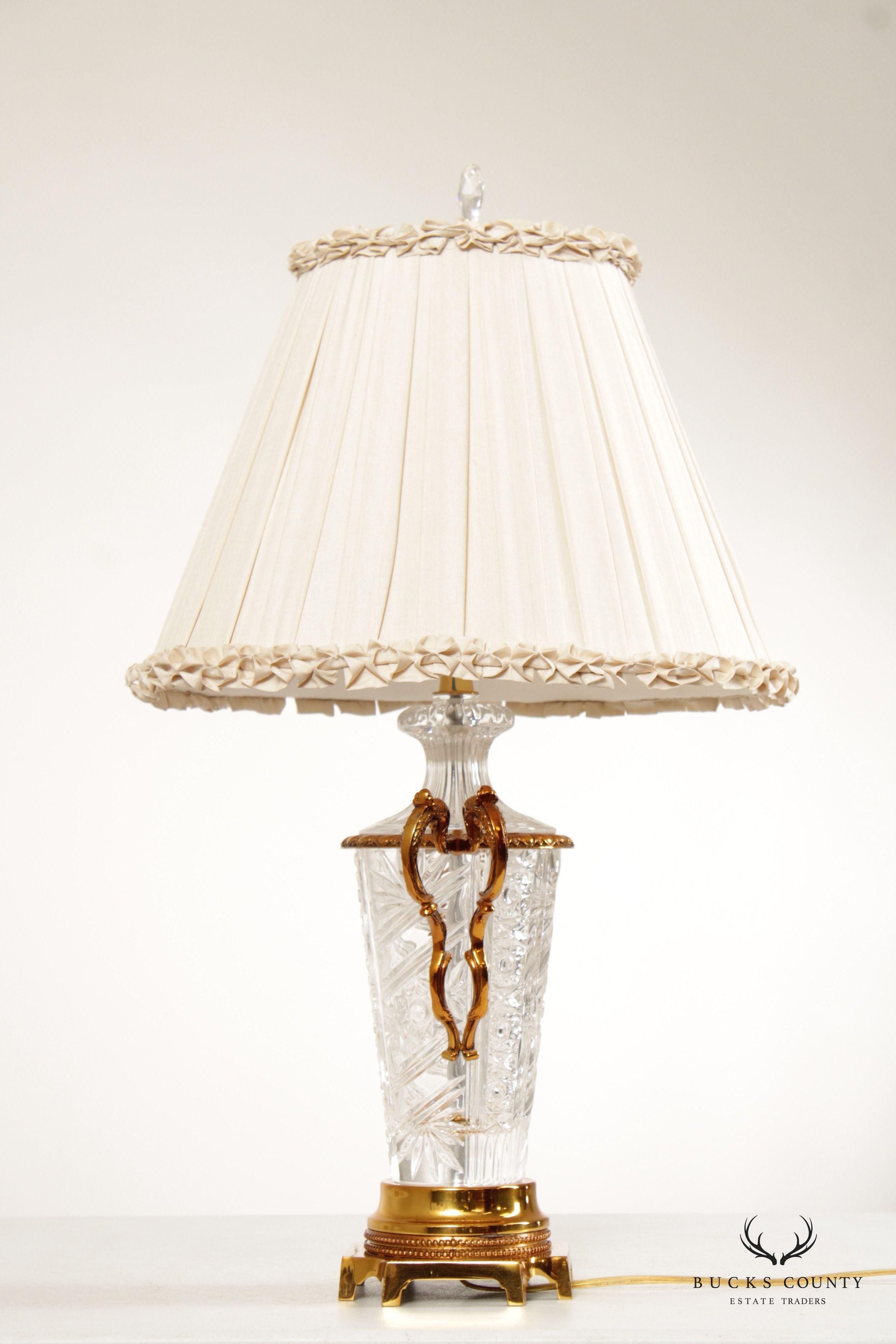 Traditional Cut Glass and Brass Table Lamp