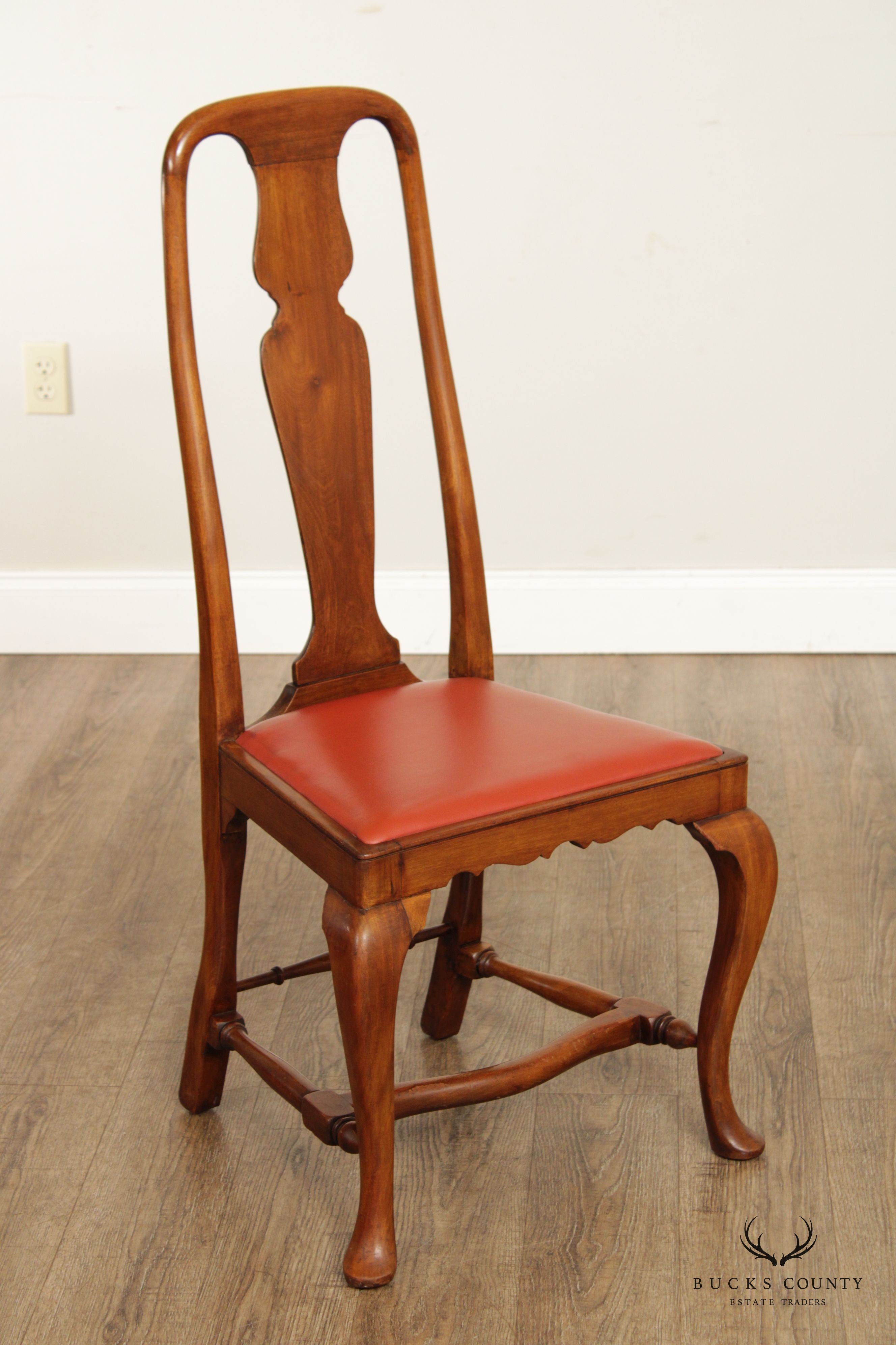 Antique Queen Anne Set Four Walnut Dining Chairs