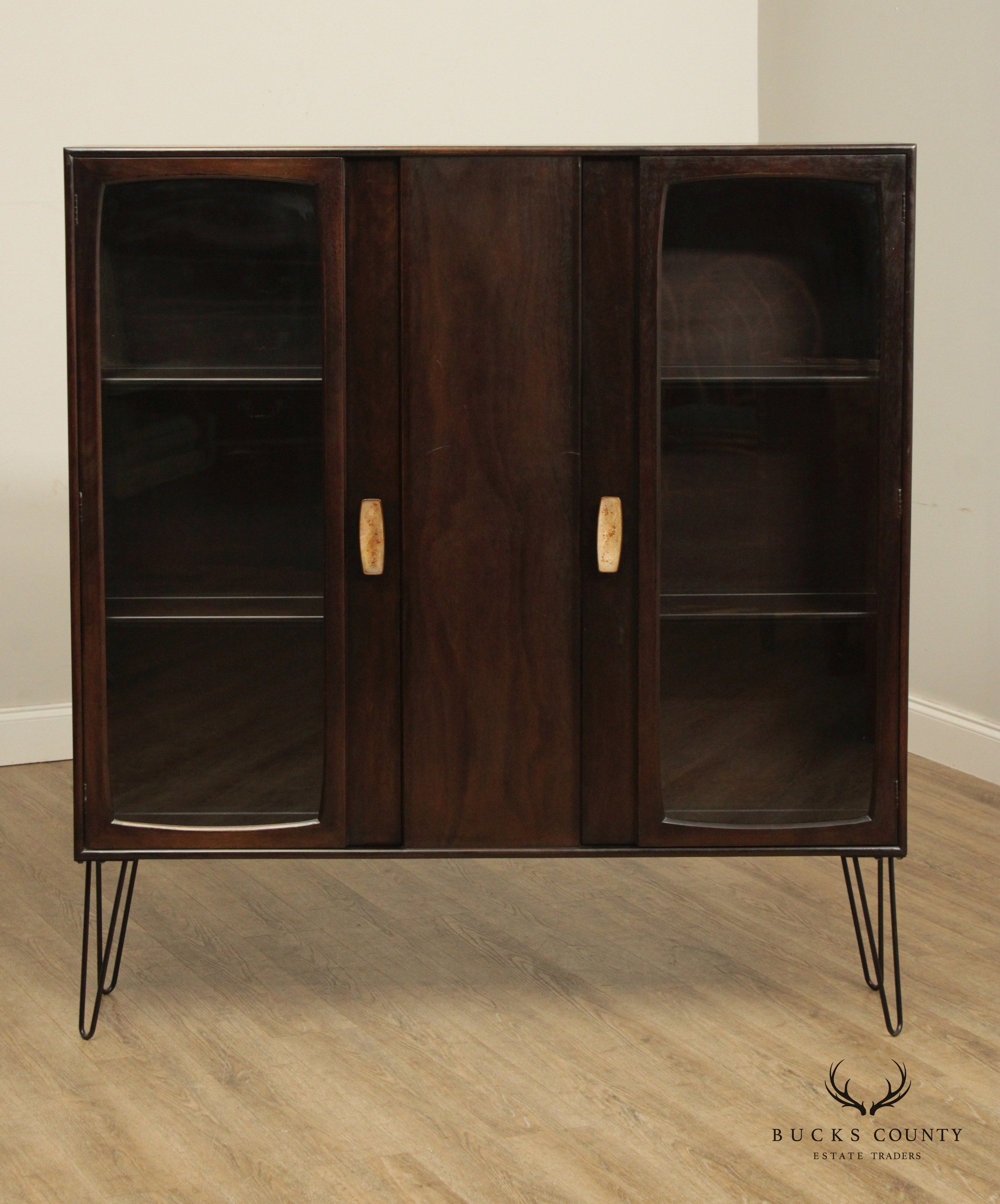 John Stuart Mid Century Modern Glass Door Bookcase