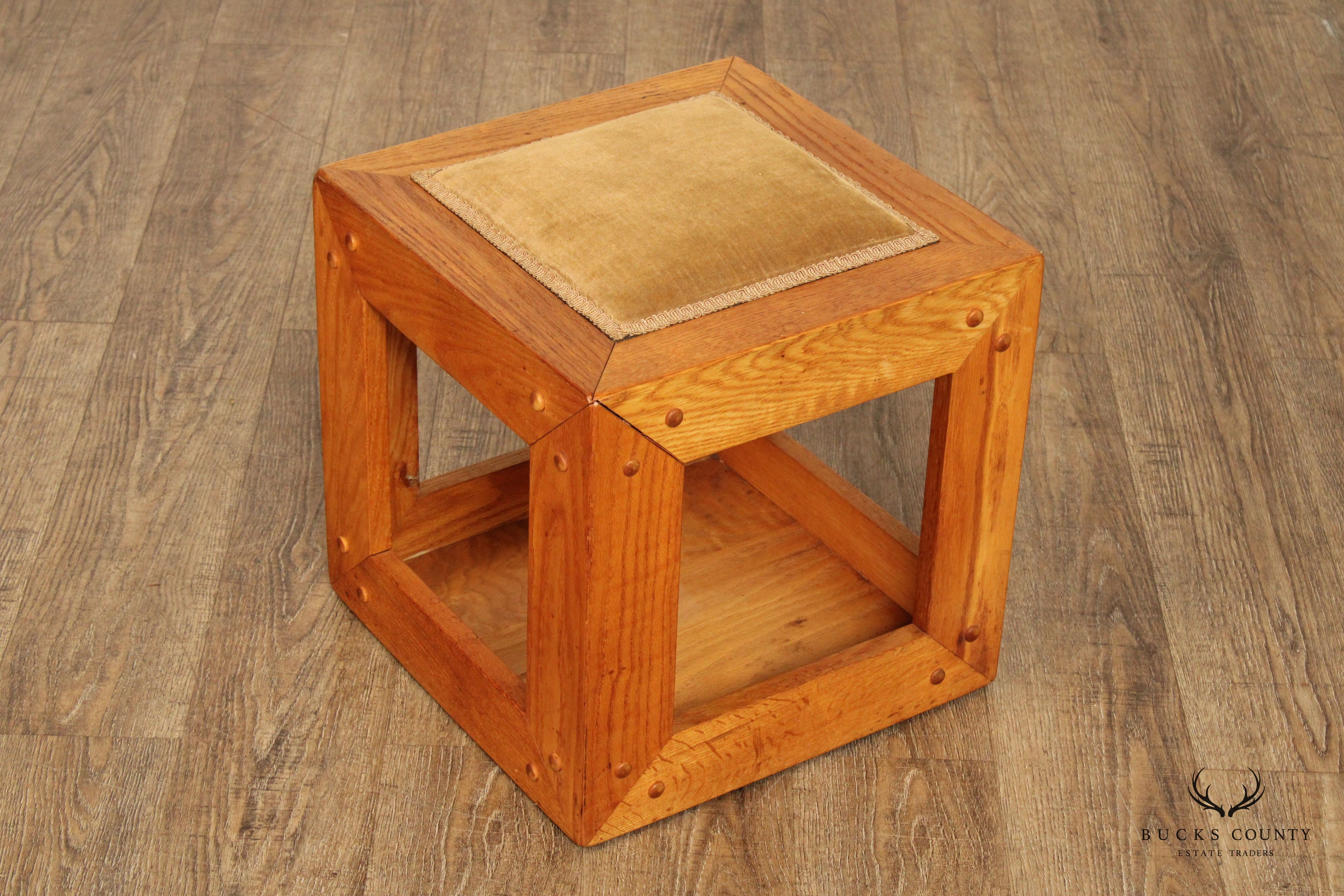 Mid Century Danish Modern Oak Cube Stool