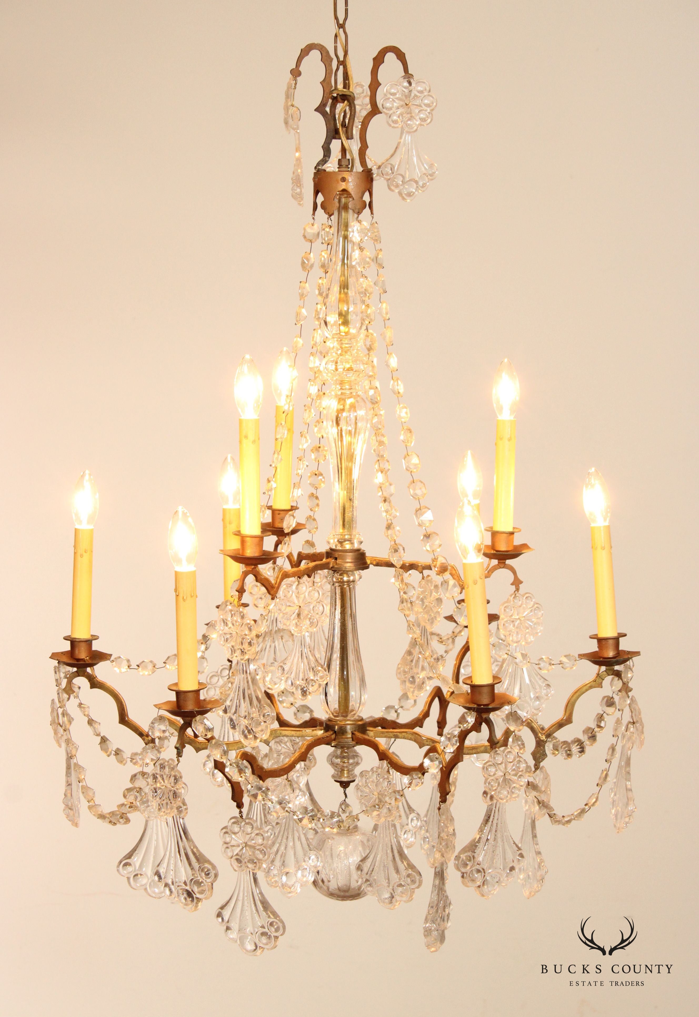 Antique French Style Nine Bulb Crystal Chandelier