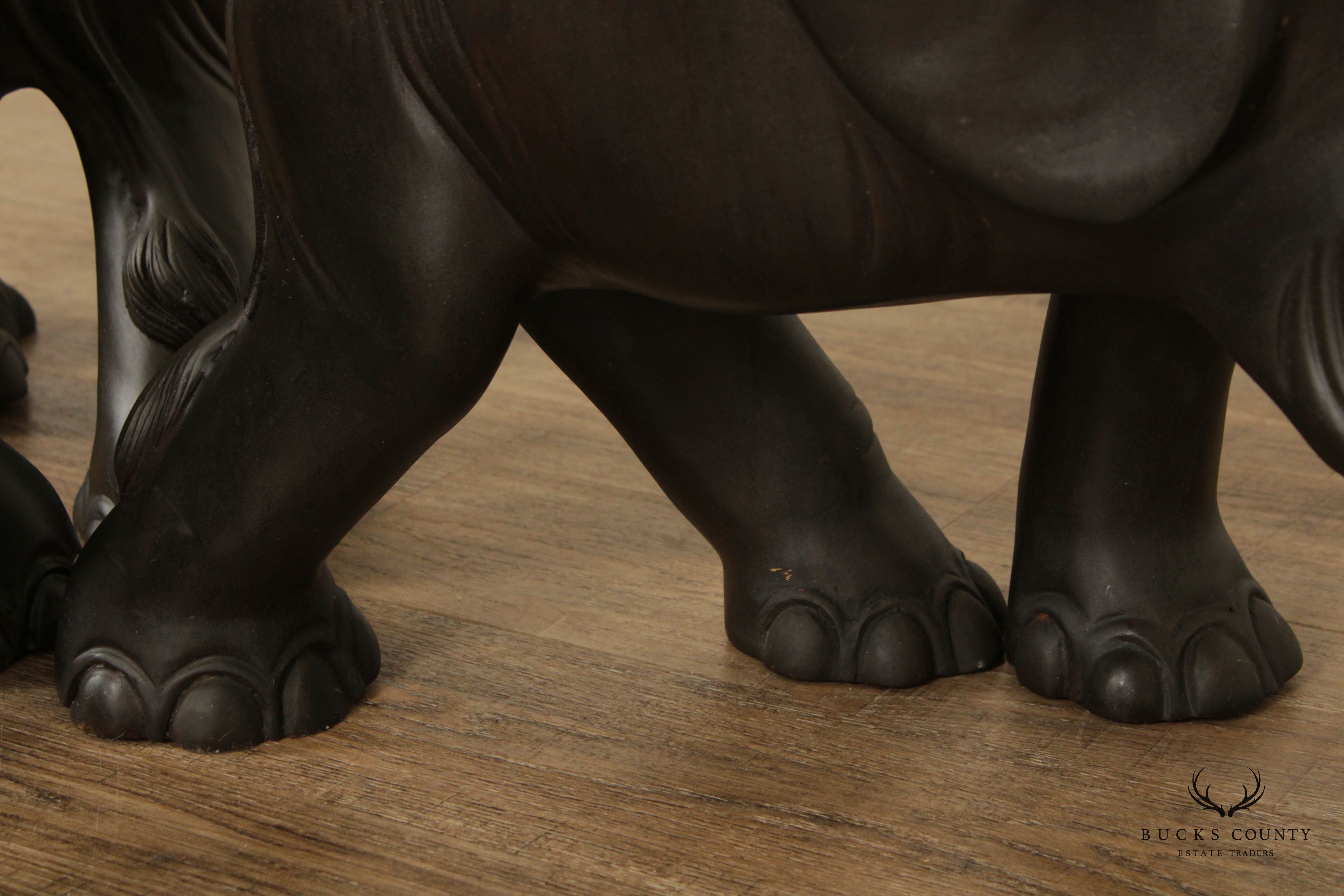 Contemporary Trio of Elephants Brass & Glass Center Table