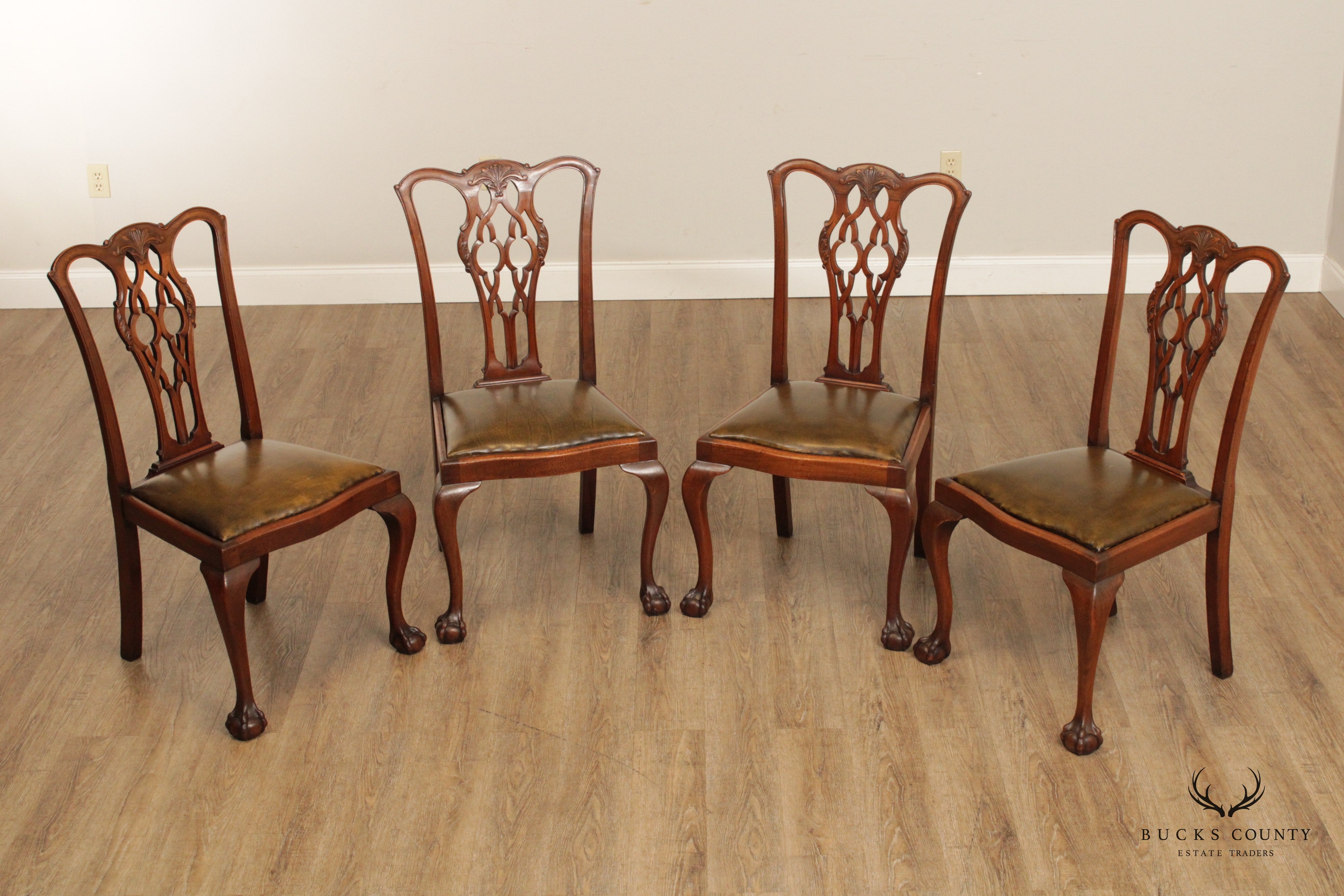 Chippendale Style Set Four Mahogany Ball and Claw Dining Chairs