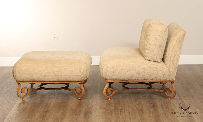 Henredon Hollywood Regency Style Lounge Chair and Ottoman