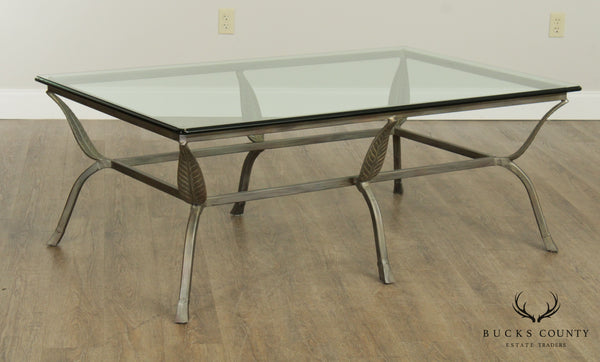 Wrought Iron Leaf Design Glass Top Coffee Table
