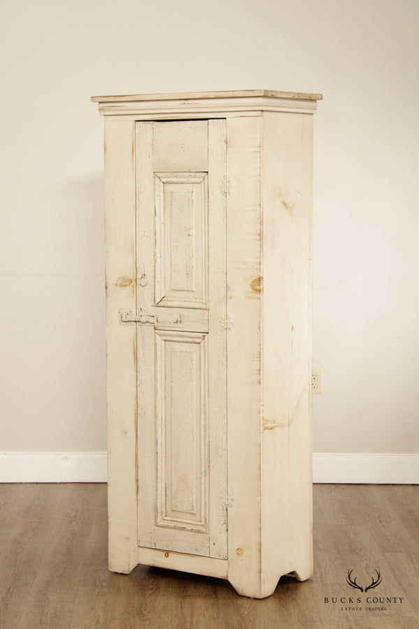 Farmhouse Style White Painted Pine Pantry Cabinet