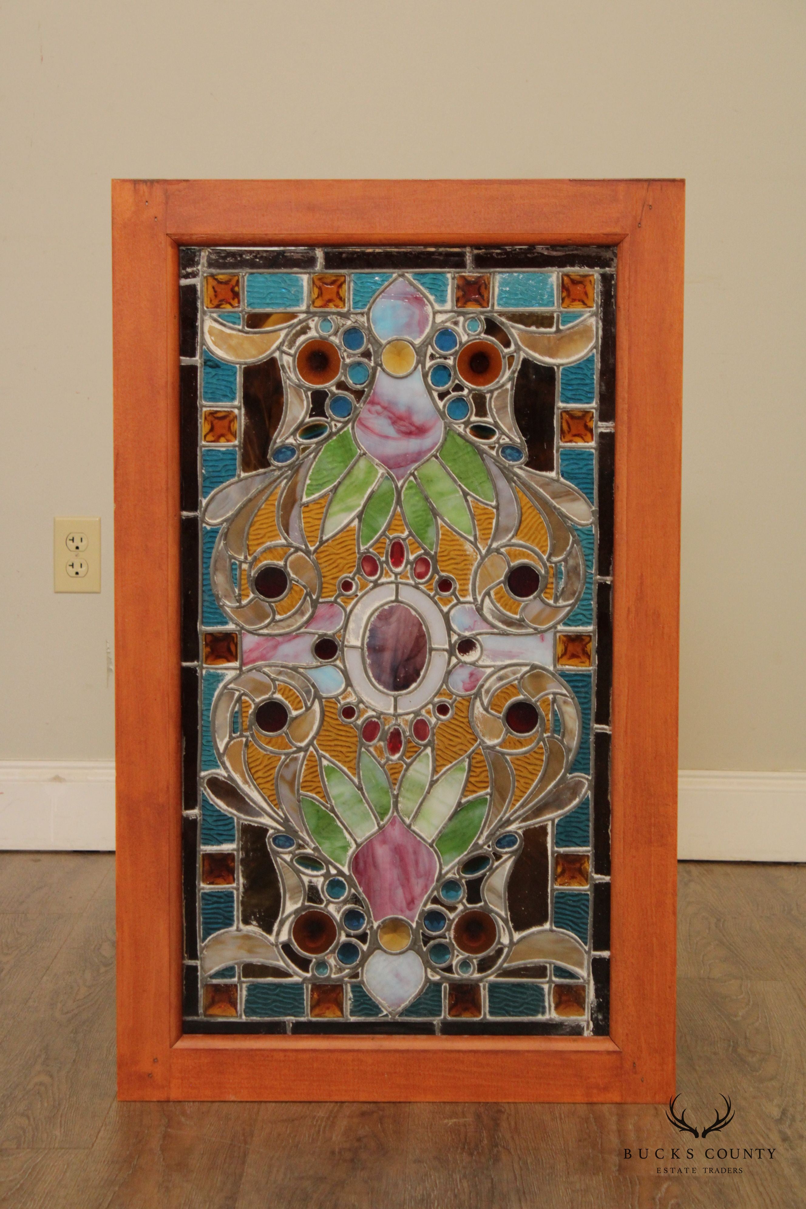 Fine Quality Antique American Victorian Stained Glass Transom Window