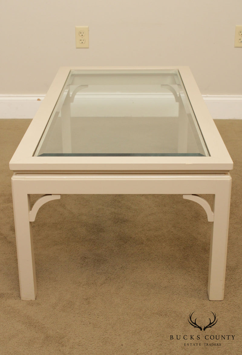 Vintage Post Modern Lacquered Coffee Table Glass Top