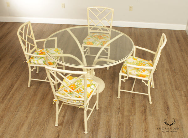 Hollywood Regency Faux Bamboo Metal 5-Piece Dining Set