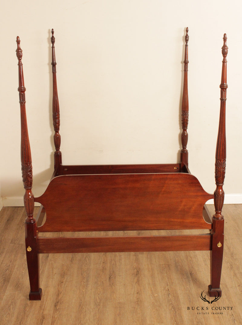 Quality Solid Mahogany Queen Size Rice Carved Poster Bed