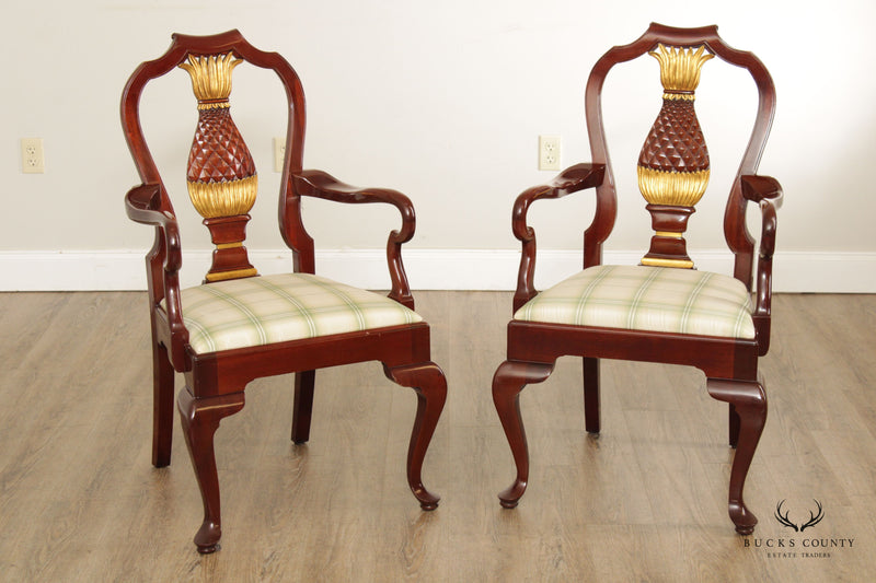 Kindel  Pair Parcel Gilt Pineapple Carved Mahogany Armchairs