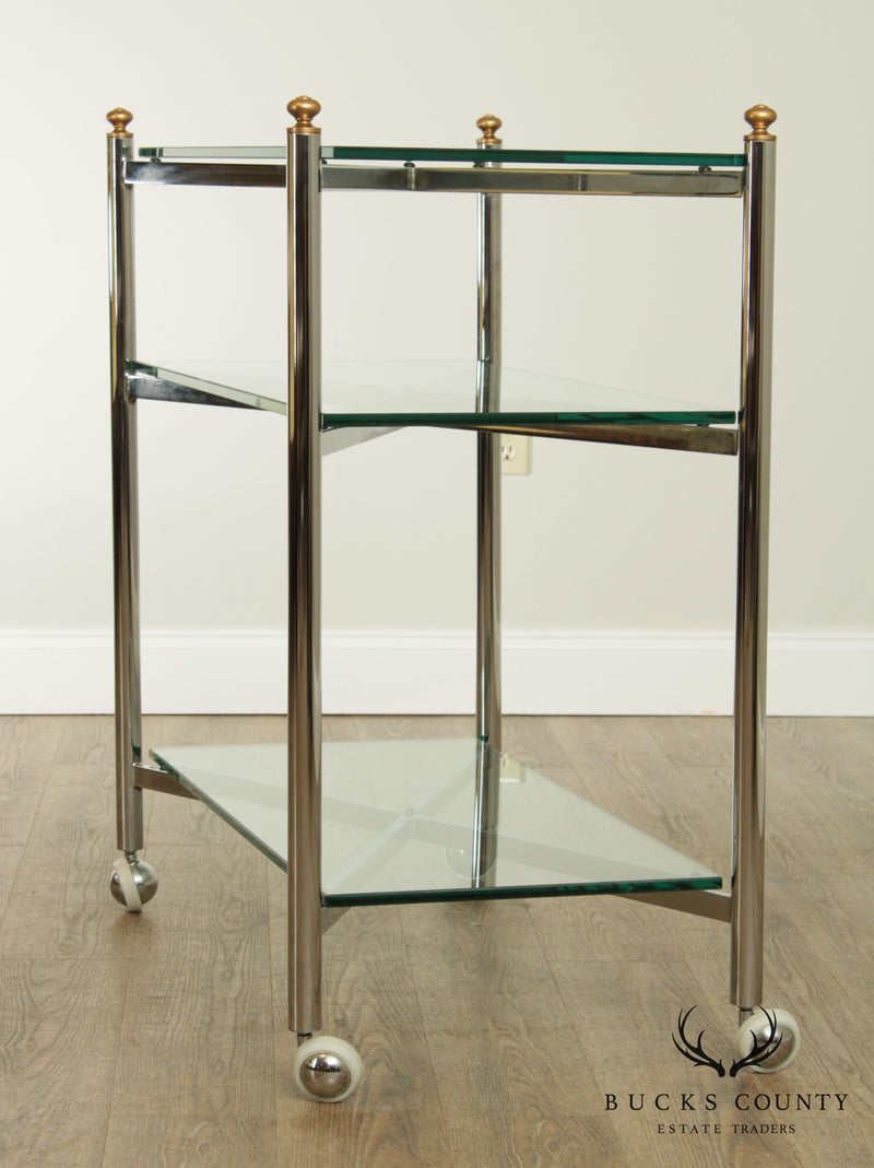 Directoire Style Vintage Chrome And Glass 3 Tier Bar Cart