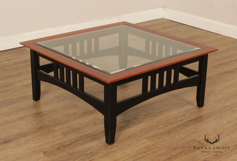 Ethan Allen Mission Style 'American Impressions' Square Glass Top Coffee Table