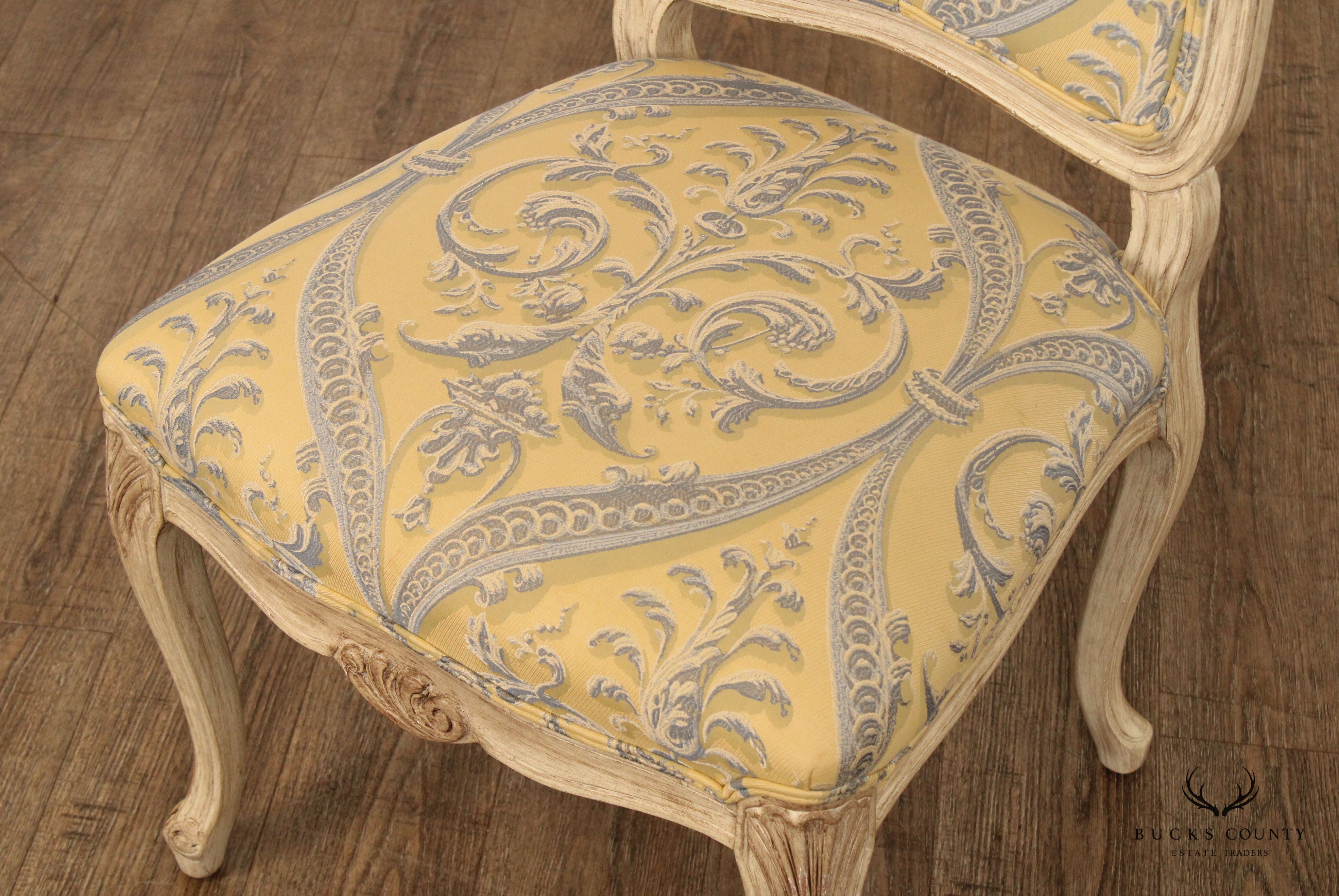 French Louis XV Style Set of Six Distress Painted Dining Chairs