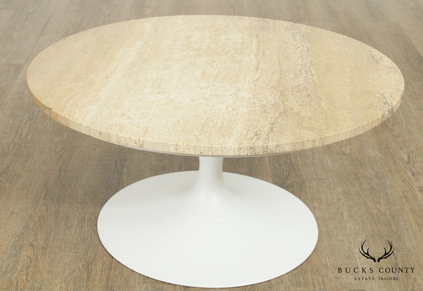 Knoll Mid Century Modern 30 inch Round Travertine Top Saarinen Coffee Table