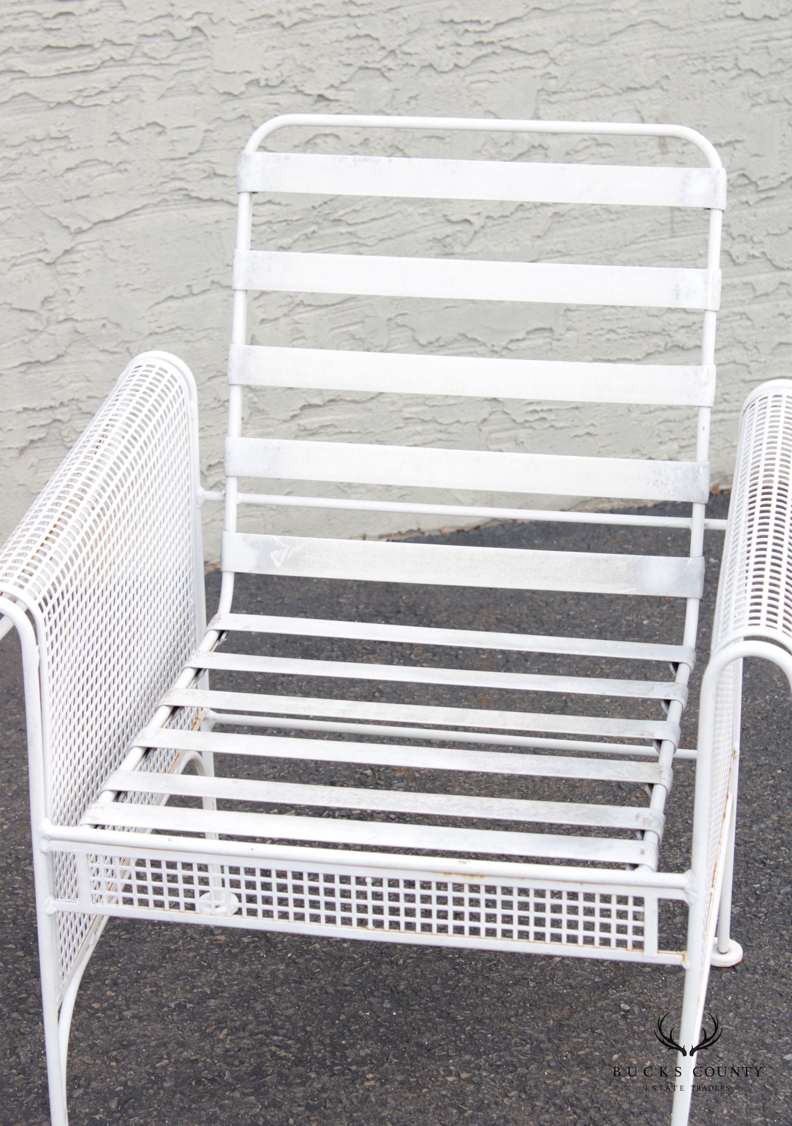 Woodard Mid Century Modern Pair Mesh Iron Outdoor Patio Chairs