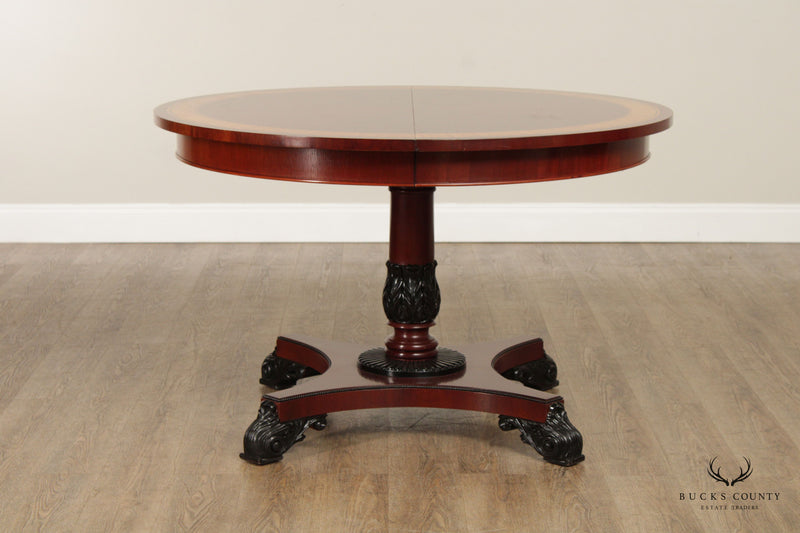 Baker Furniture Regency Style Round Mahogany Expandable Dining Table