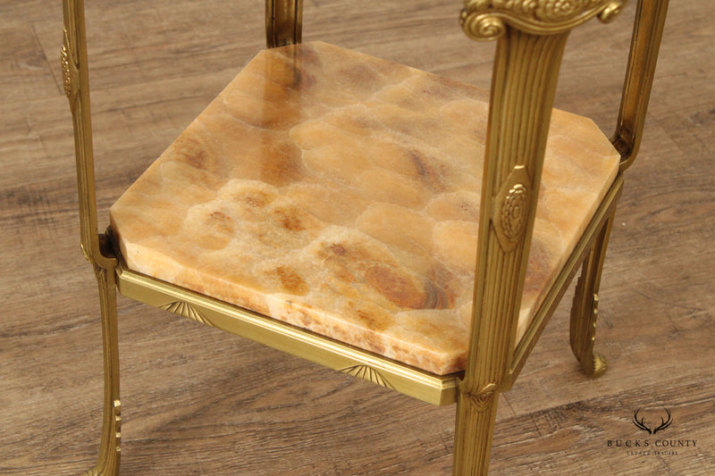 French Art Nouveau Two-Tier Onyx and Brass Side Table