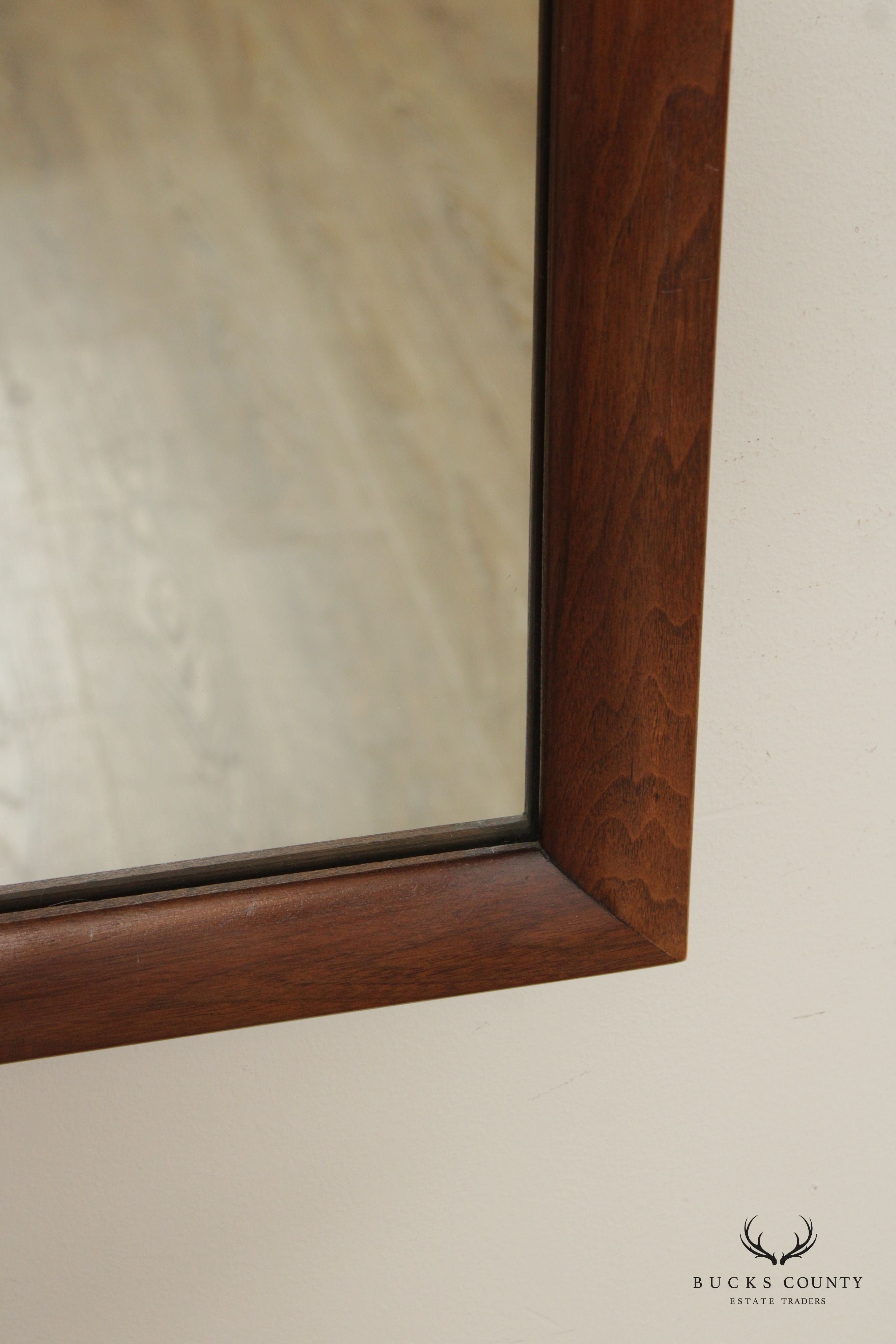 Mid Century Modern Pair of Walnut Frame Wall Mirrors