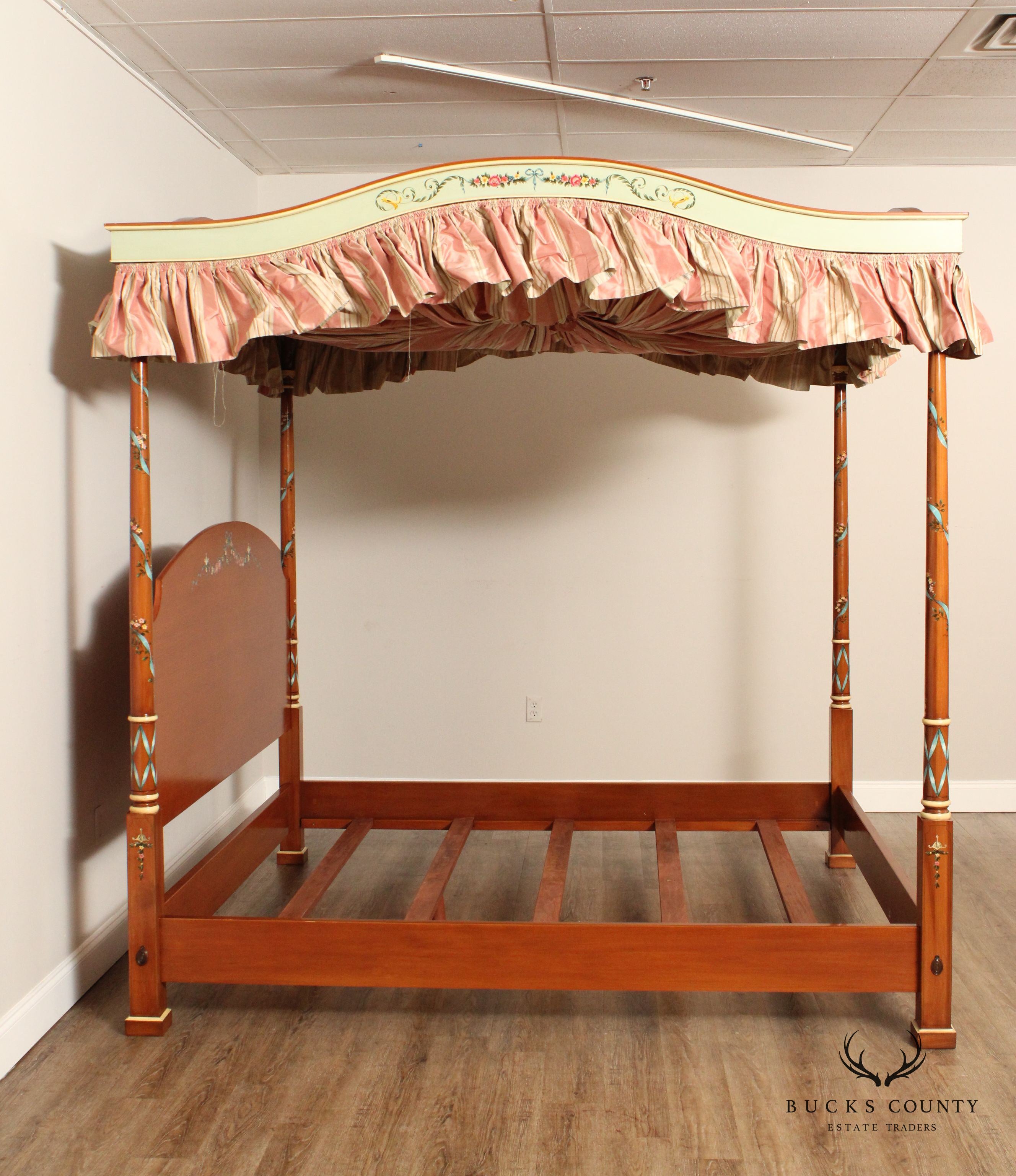 Sheraton Style Fine Quality Haind Paint Decorated King Size Poster Canopy Bed