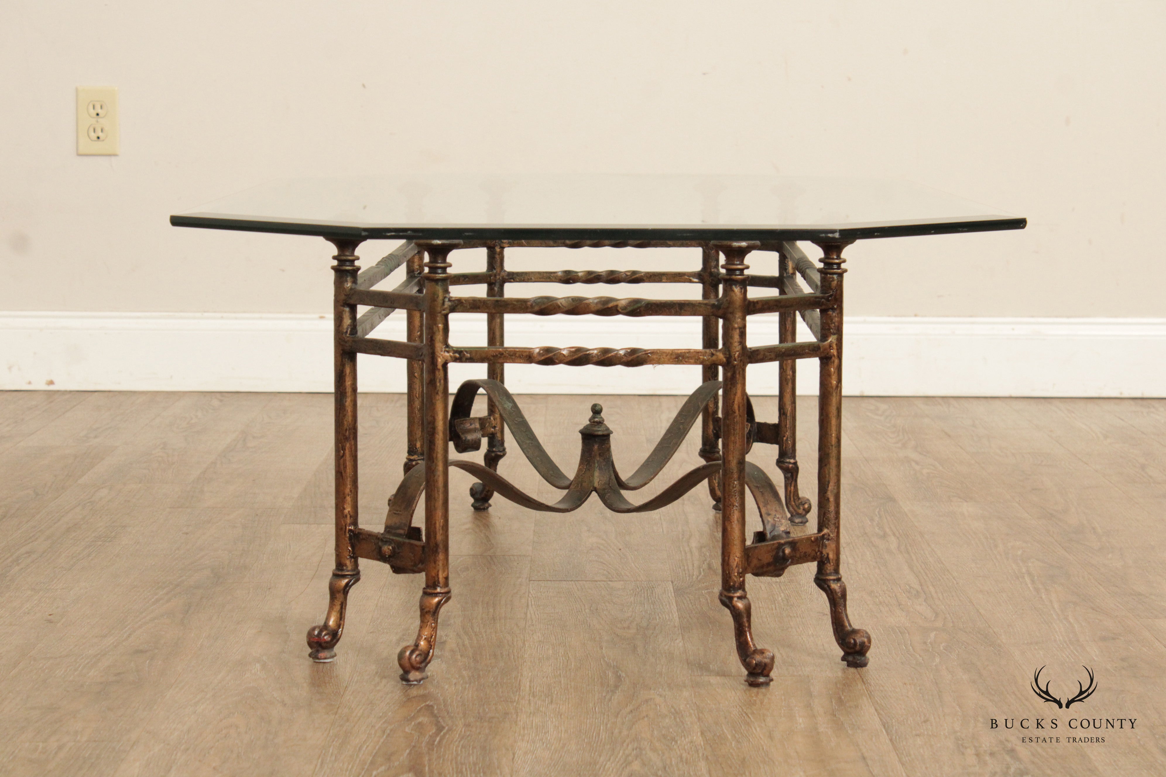 Regency Style Wrought Iron Glass Top Coffee Table