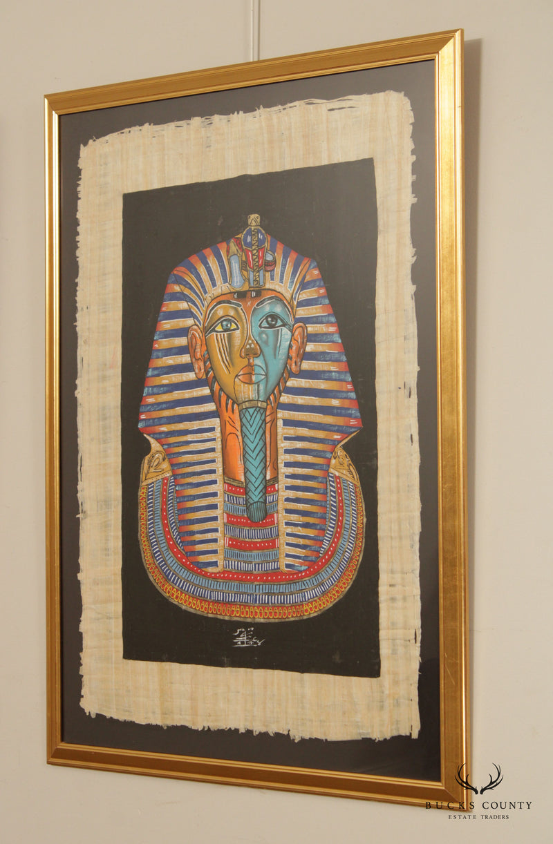 Vintage Pair Egyptian Paintings on Papyrus, Custom Framed