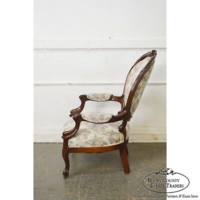 Victorian Revival Style Mahogany Cameo Back Parlor Arm Chair