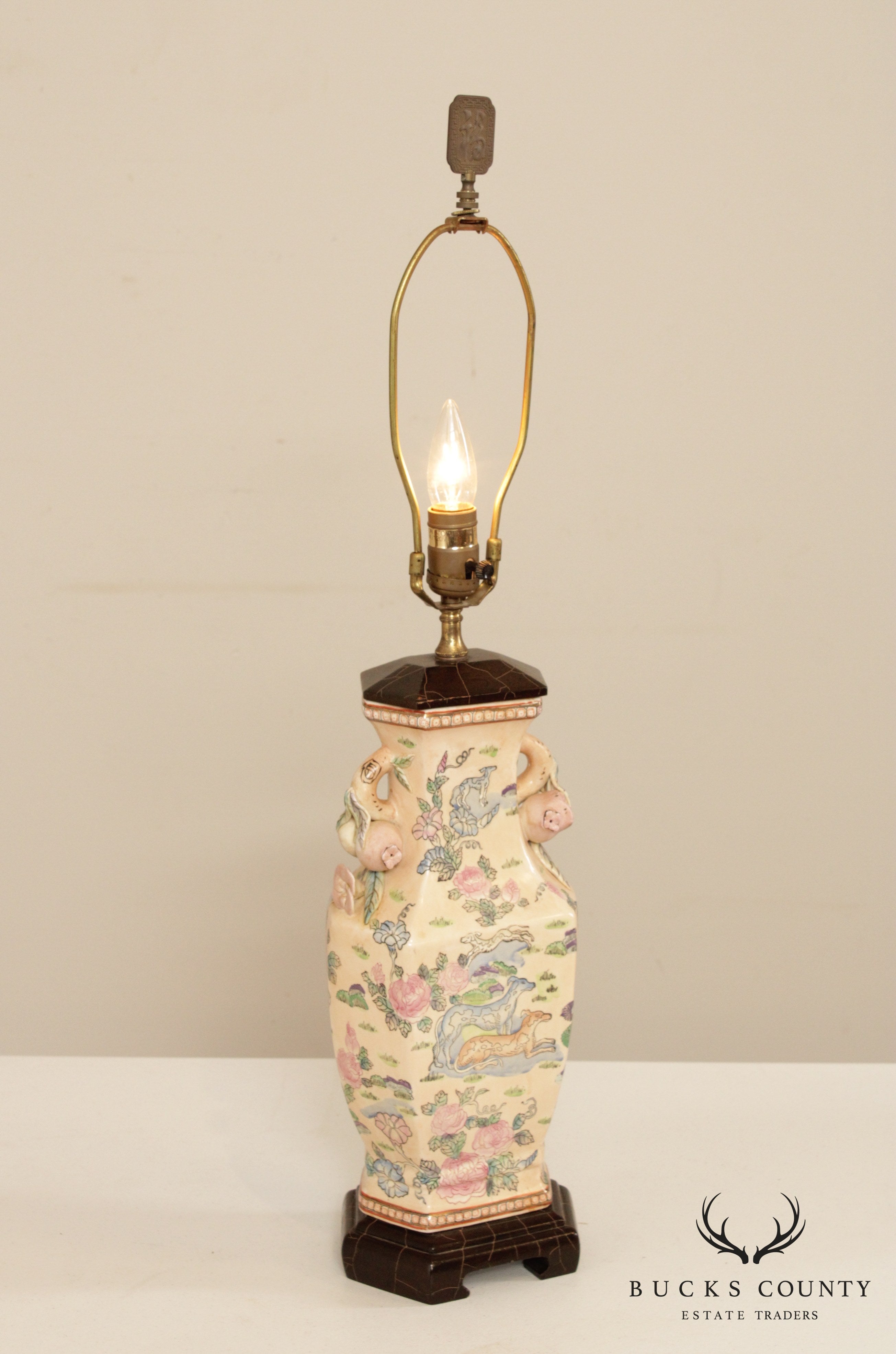 Vintage Chinoiserie Porcelain Table Lamp with Shade`